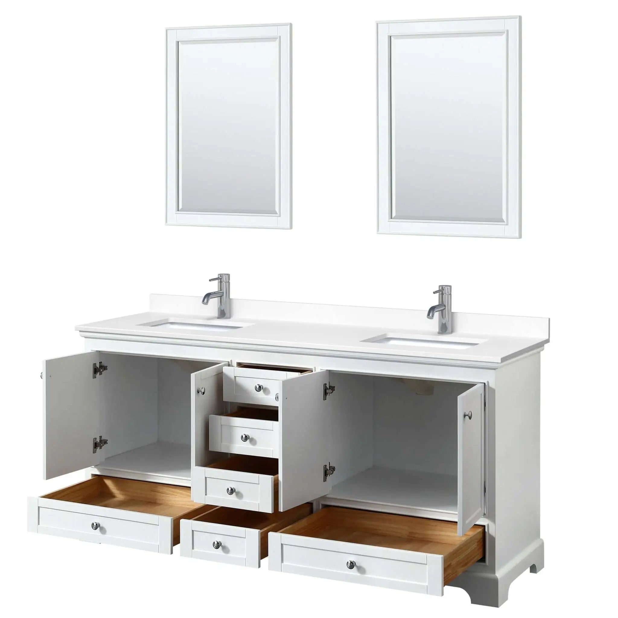72" Deborah Double Bathroom Vanity in White with Polished Chrome Trim & 24" Mirror by Wyndham