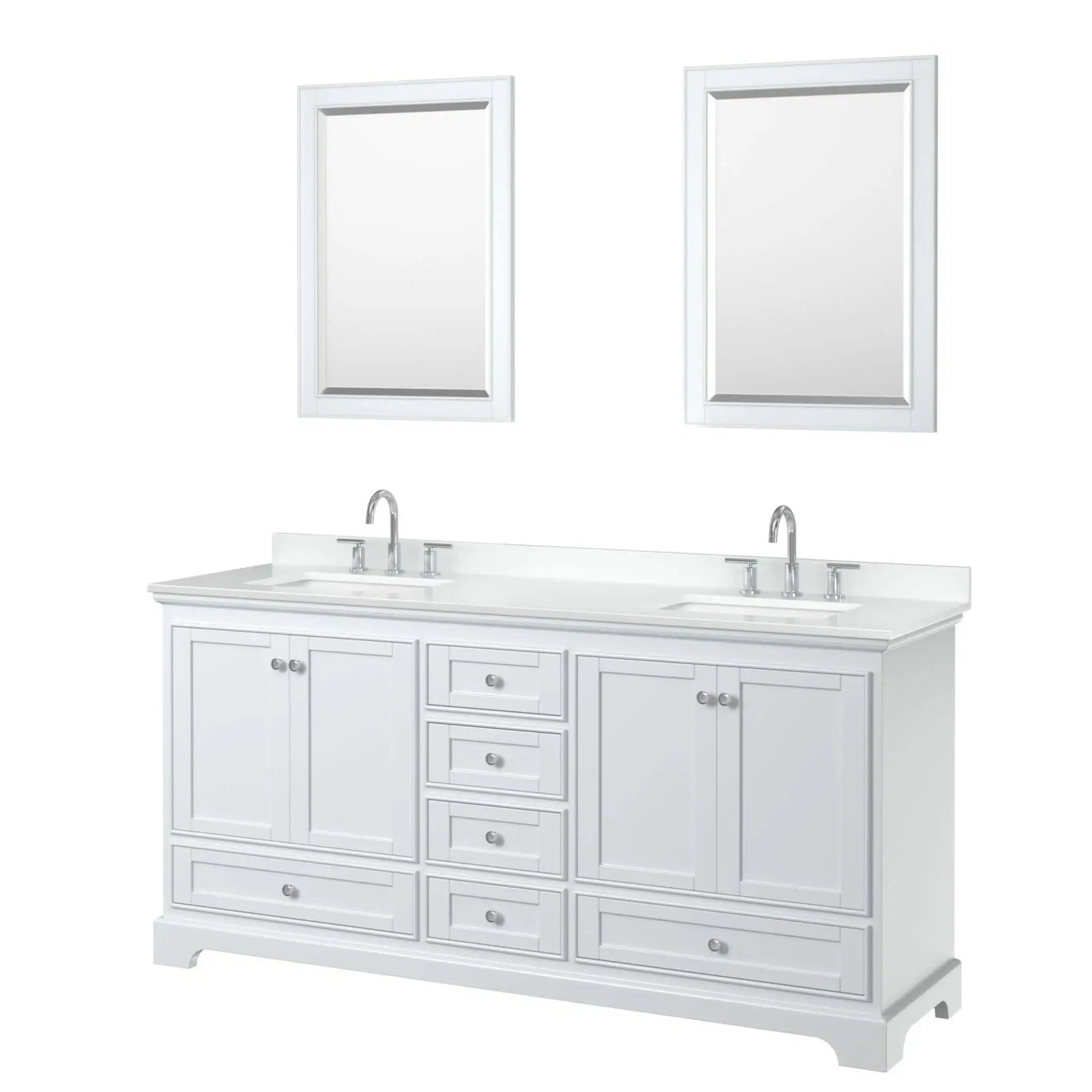 72" Deborah Double Bathroom Vanity in White with Polished Chrome Trim & 24" Mirror by Wyndham