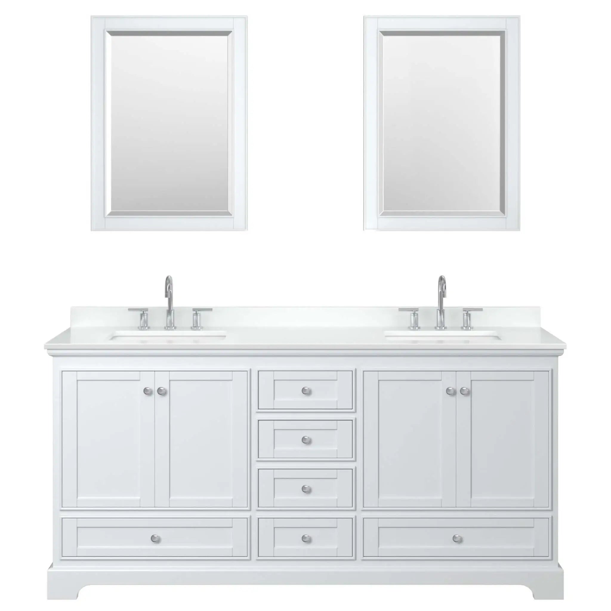 72" Deborah Double Bathroom Vanity in White with Polished Chrome Trim & 24" Mirror by Wyndham