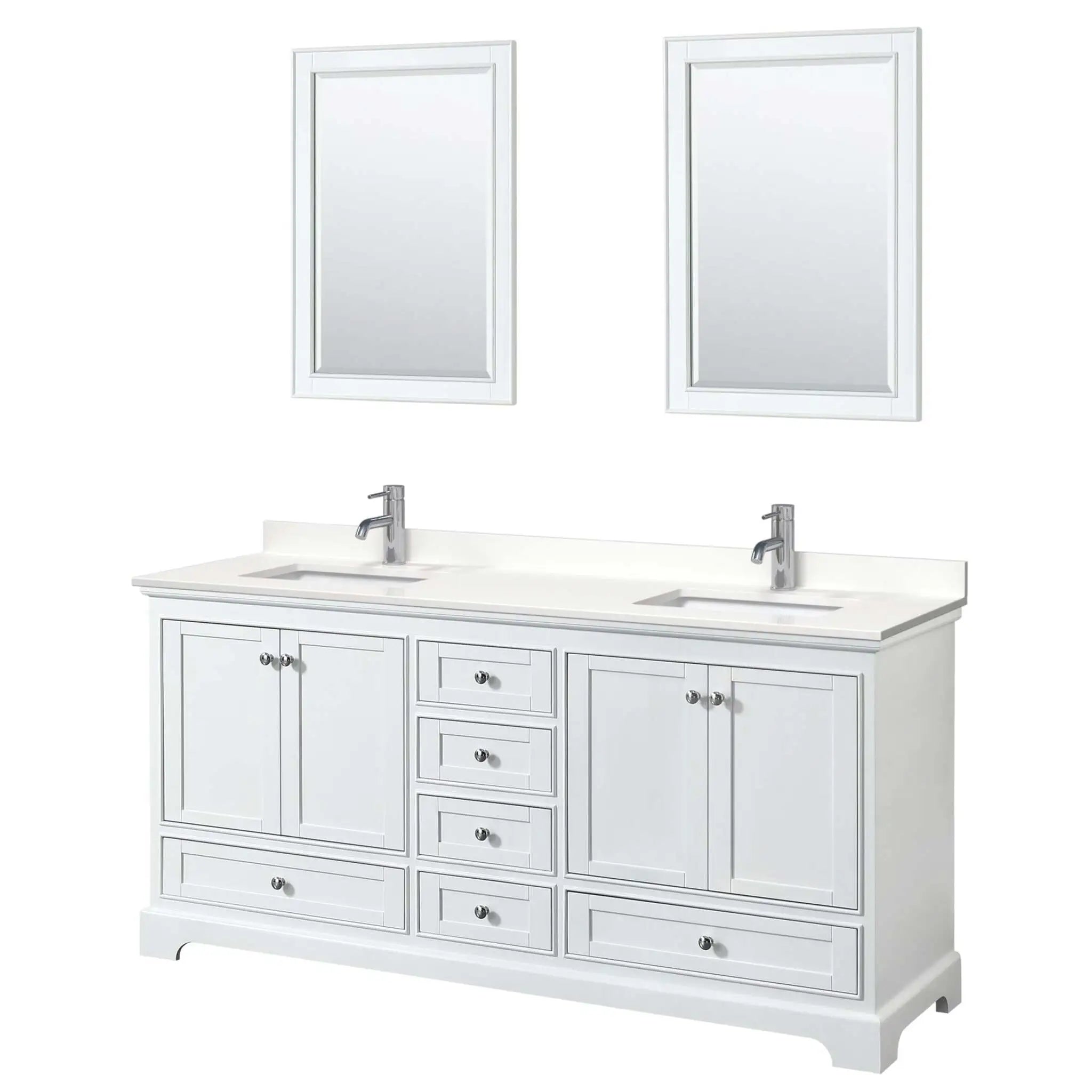 72" Deborah Double Bathroom Vanity in White with Polished Chrome Trim & 24" Mirror by Wyndham
