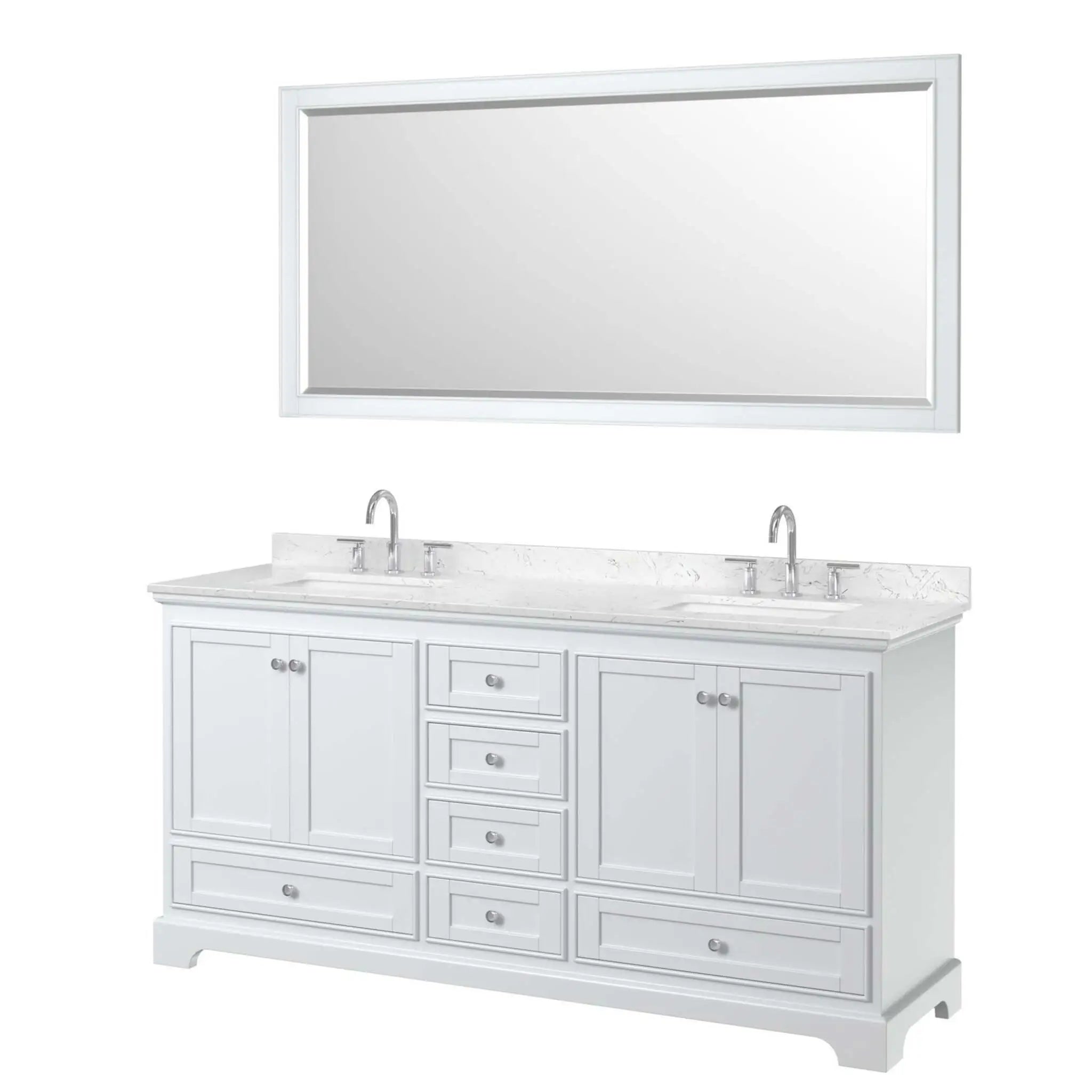 72" Deborah Double Bathroom Vanity in White with Polished Chrome Trim & 70" Mirror by Wyndham