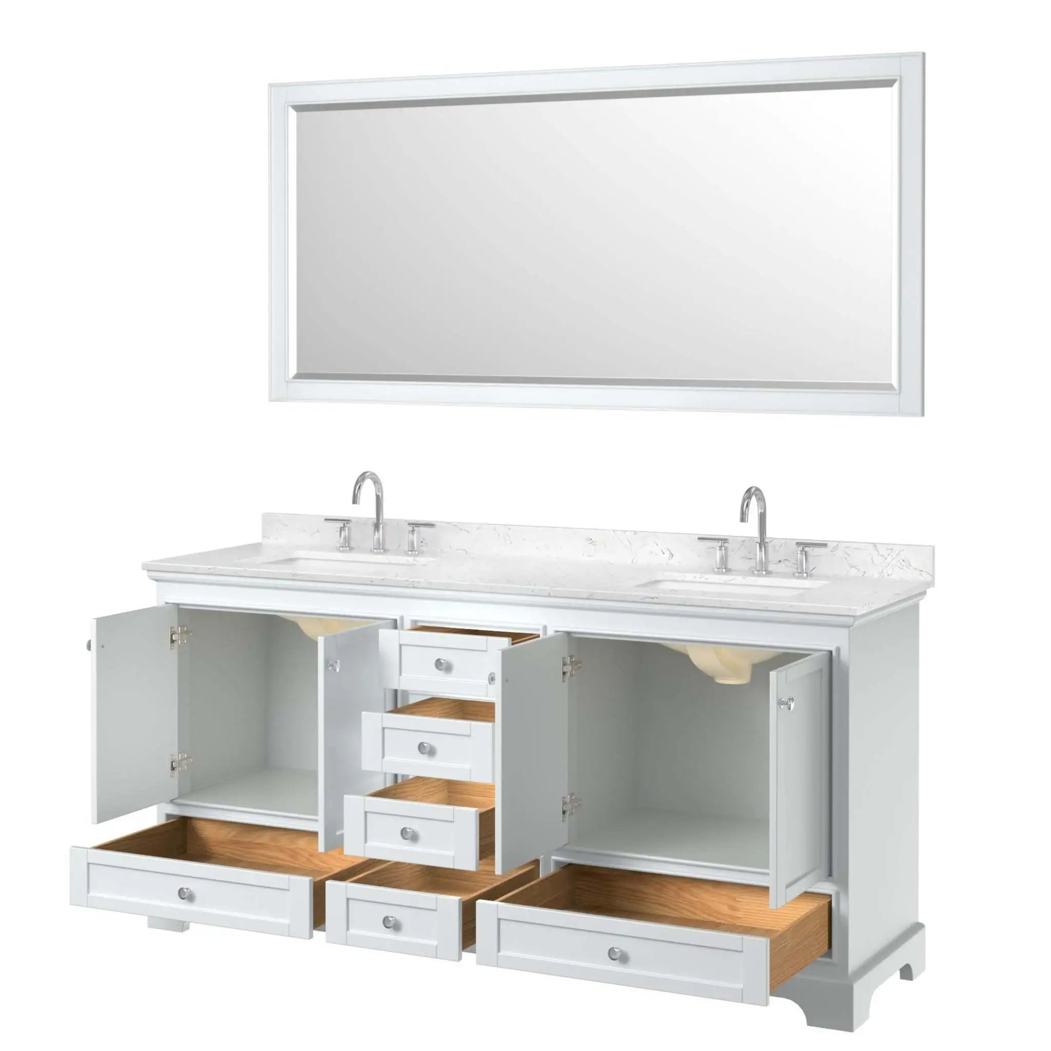 72" Deborah Double Bathroom Vanity in White with Polished Chrome Trim & 70" Mirror by Wyndham