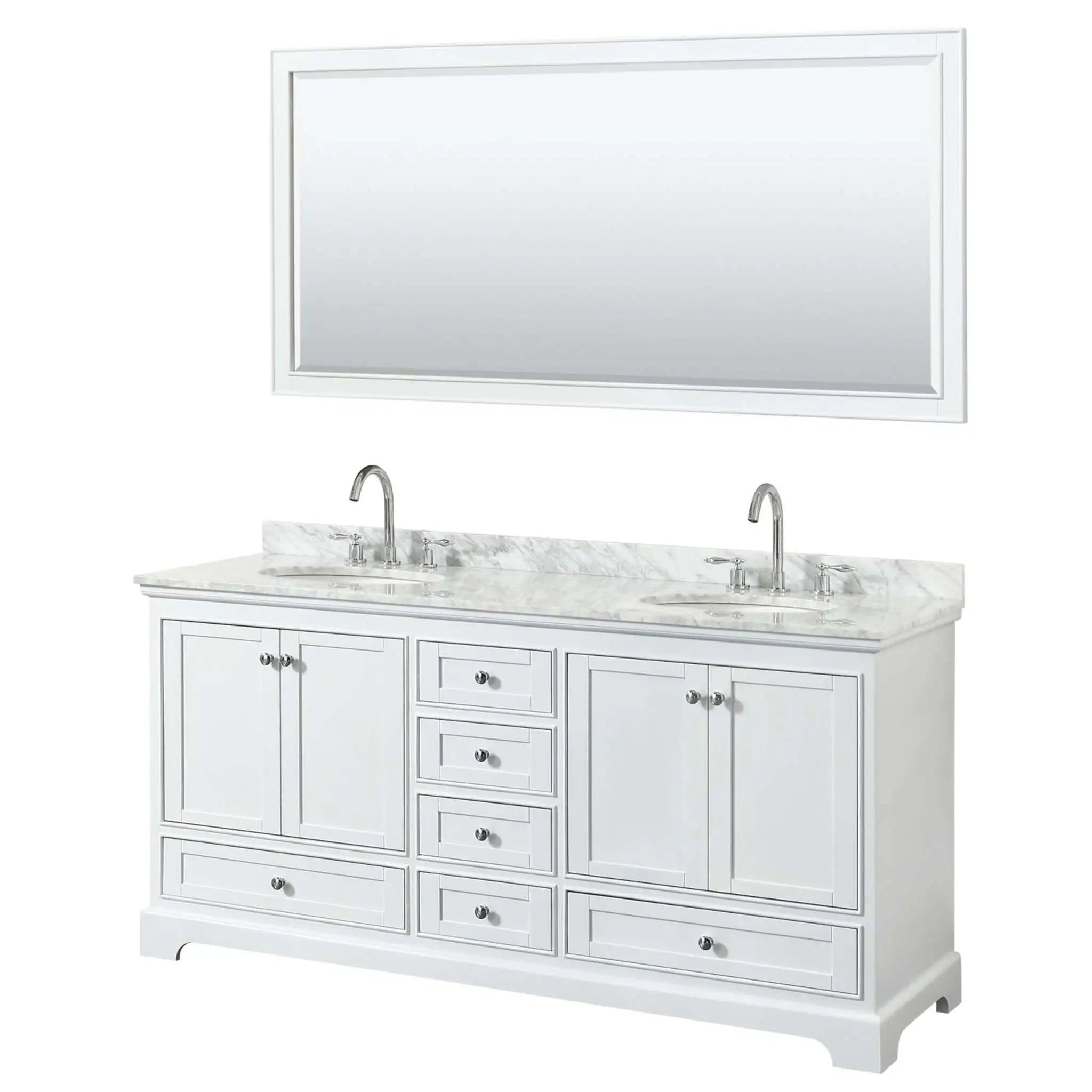 72" Deborah Double Bathroom Vanity in White with Polished Chrome Trim & 70" Mirror by Wyndham