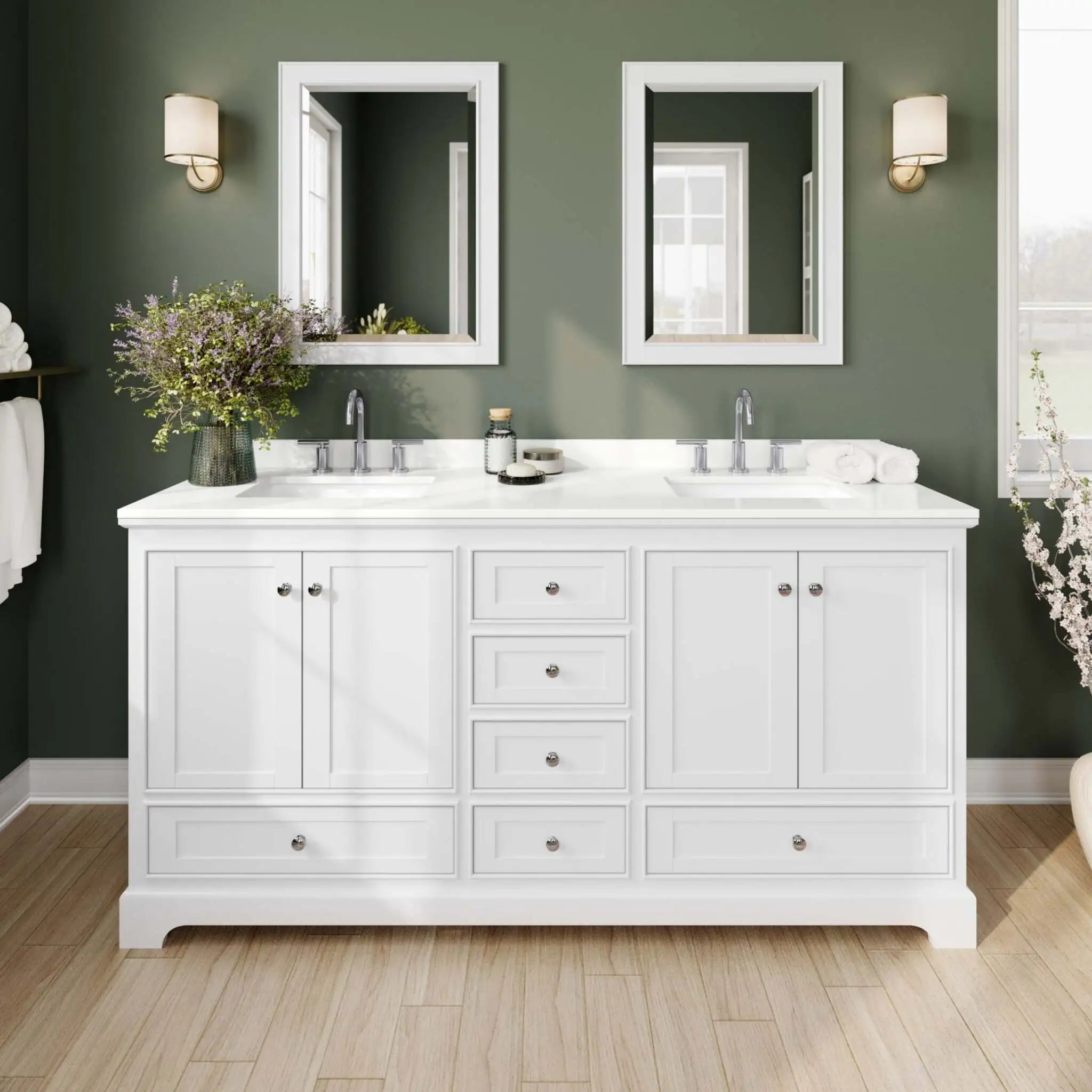 72" Deborah Double Bathroom Vanity in White with Polished Chrome Trim & 70" Mirror by Wyndham