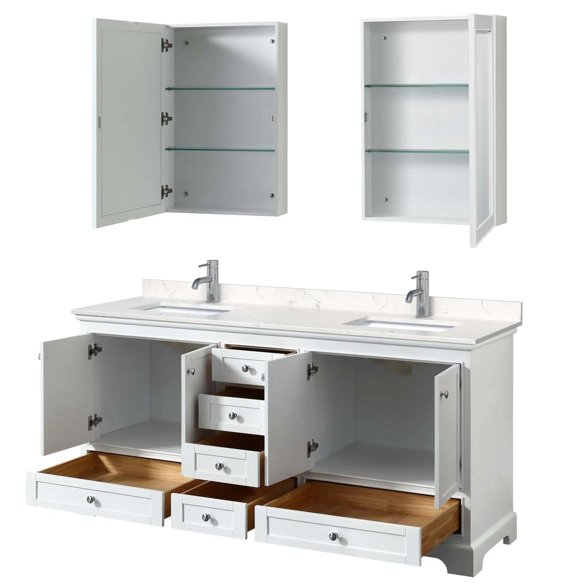 72" Deborah Double Bathroom Vanity in White with Polished Chrome Trim & Medicine Cabinet by Wyndham