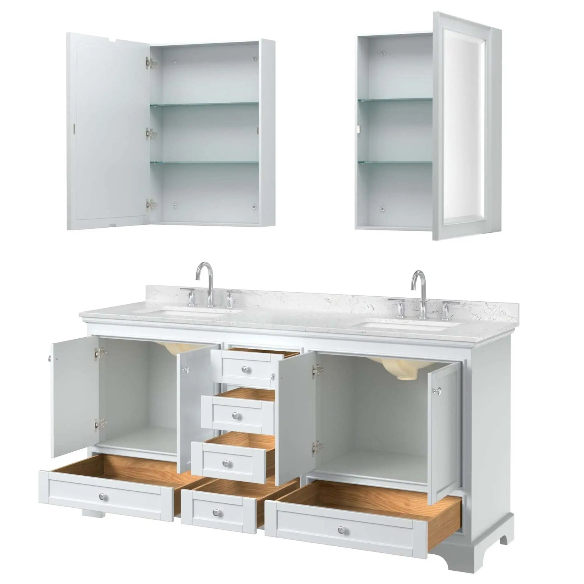 72" Deborah Double Bathroom Vanity in White with Polished Chrome Trim & Medicine Cabinet by Wyndham