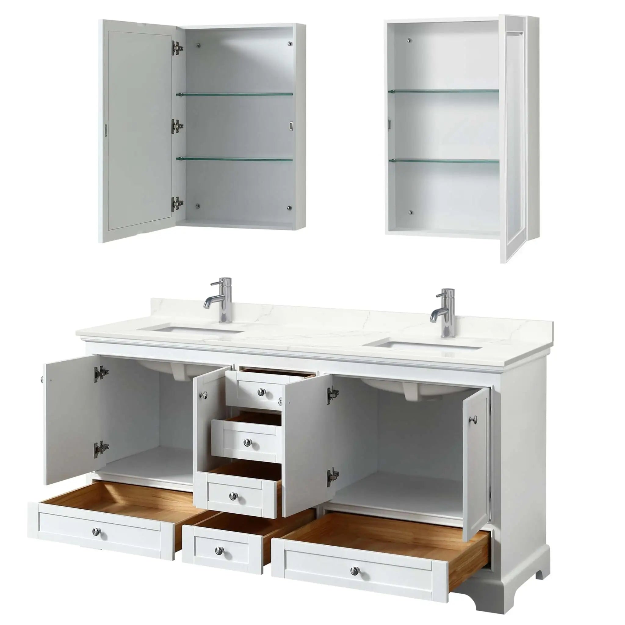 72" Deborah Double Bathroom Vanity in White with Polished Chrome Trim & Medicine Cabinet by Wyndham