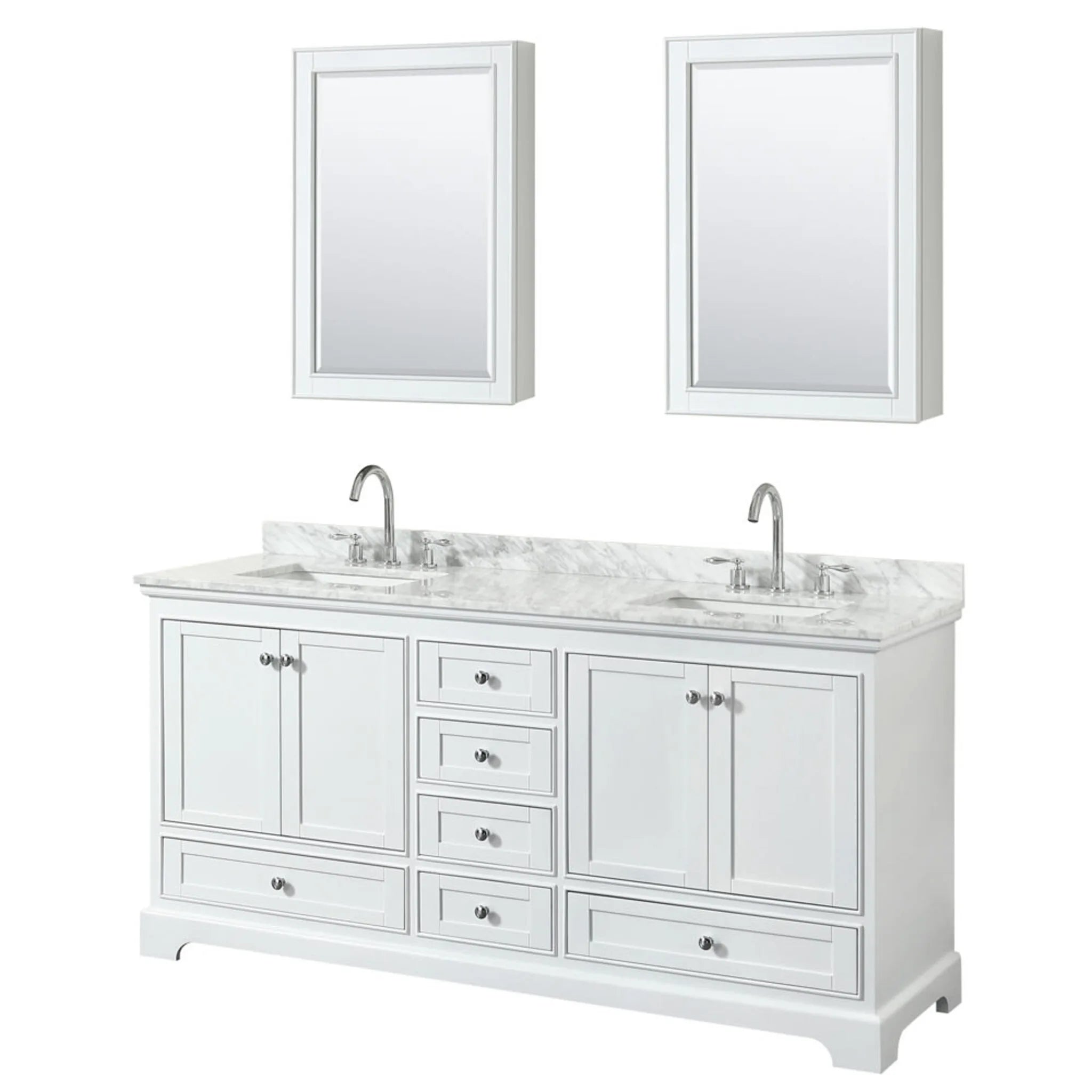 72" Deborah Double Bathroom Vanity in White with Polished Chrome Trim & Medicine Cabinet by Wyndham