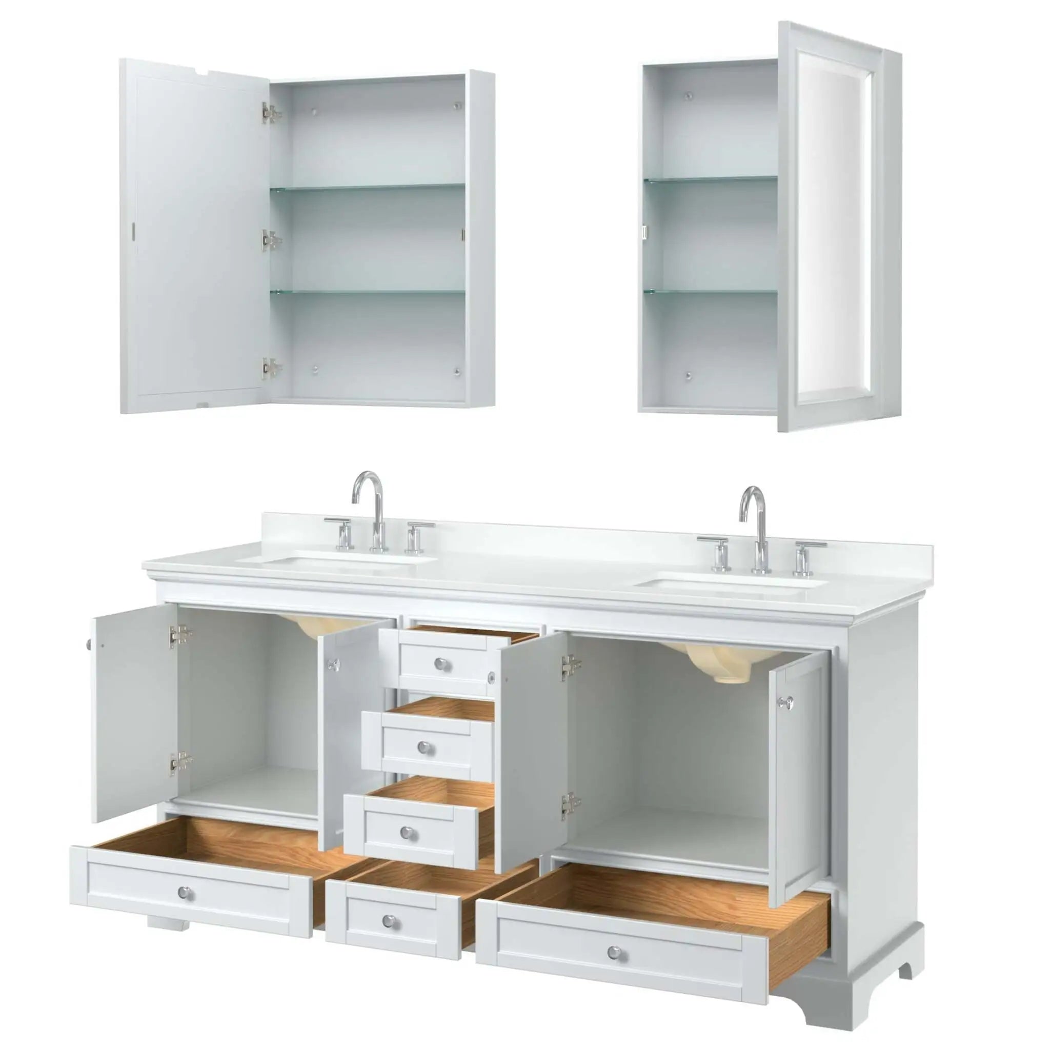 72" Deborah Double Bathroom Vanity in White with Polished Chrome Trim & Medicine Cabinet by Wyndham