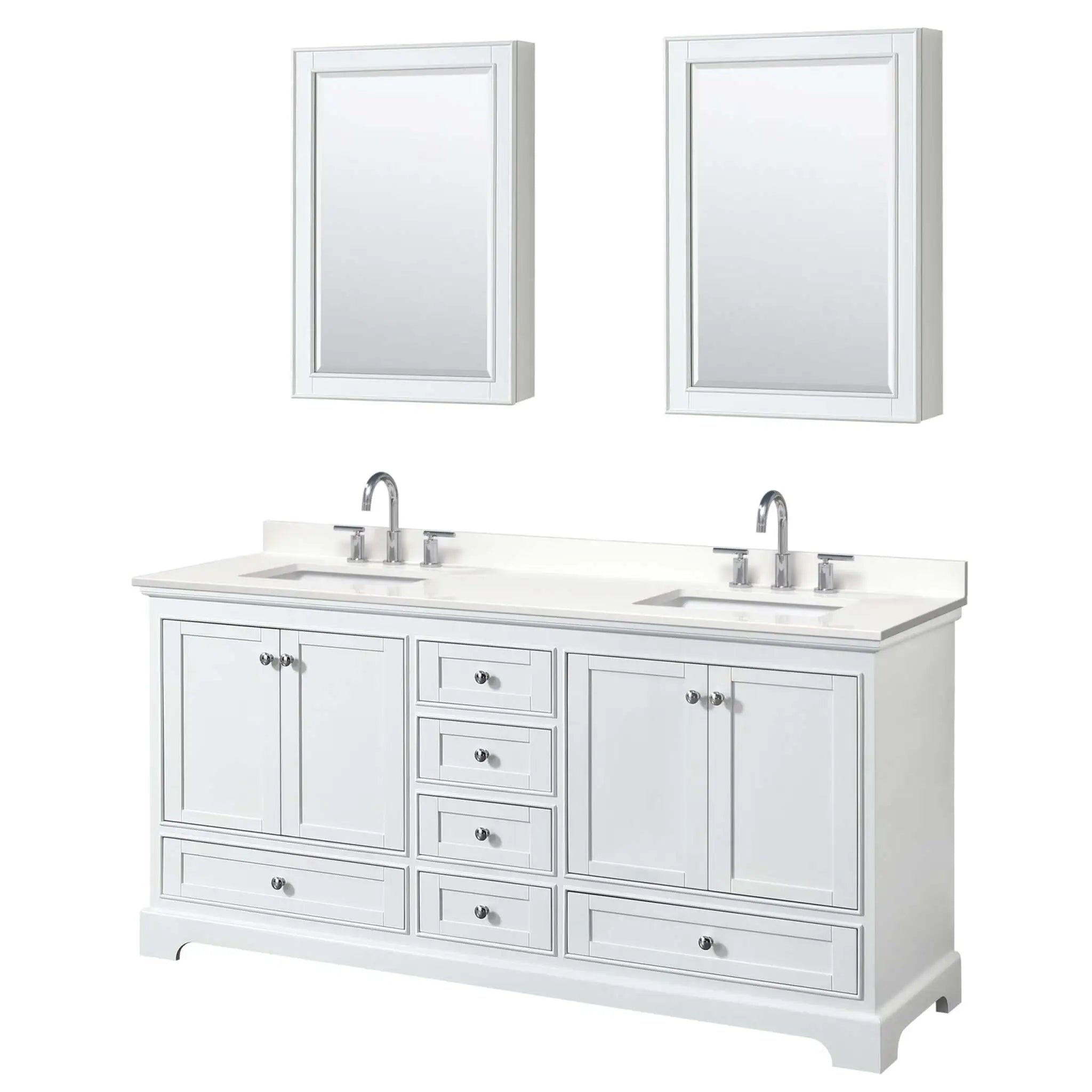 72" Deborah Double Bathroom Vanity in White with Polished Chrome Trim & Medicine Cabinet by Wyndham