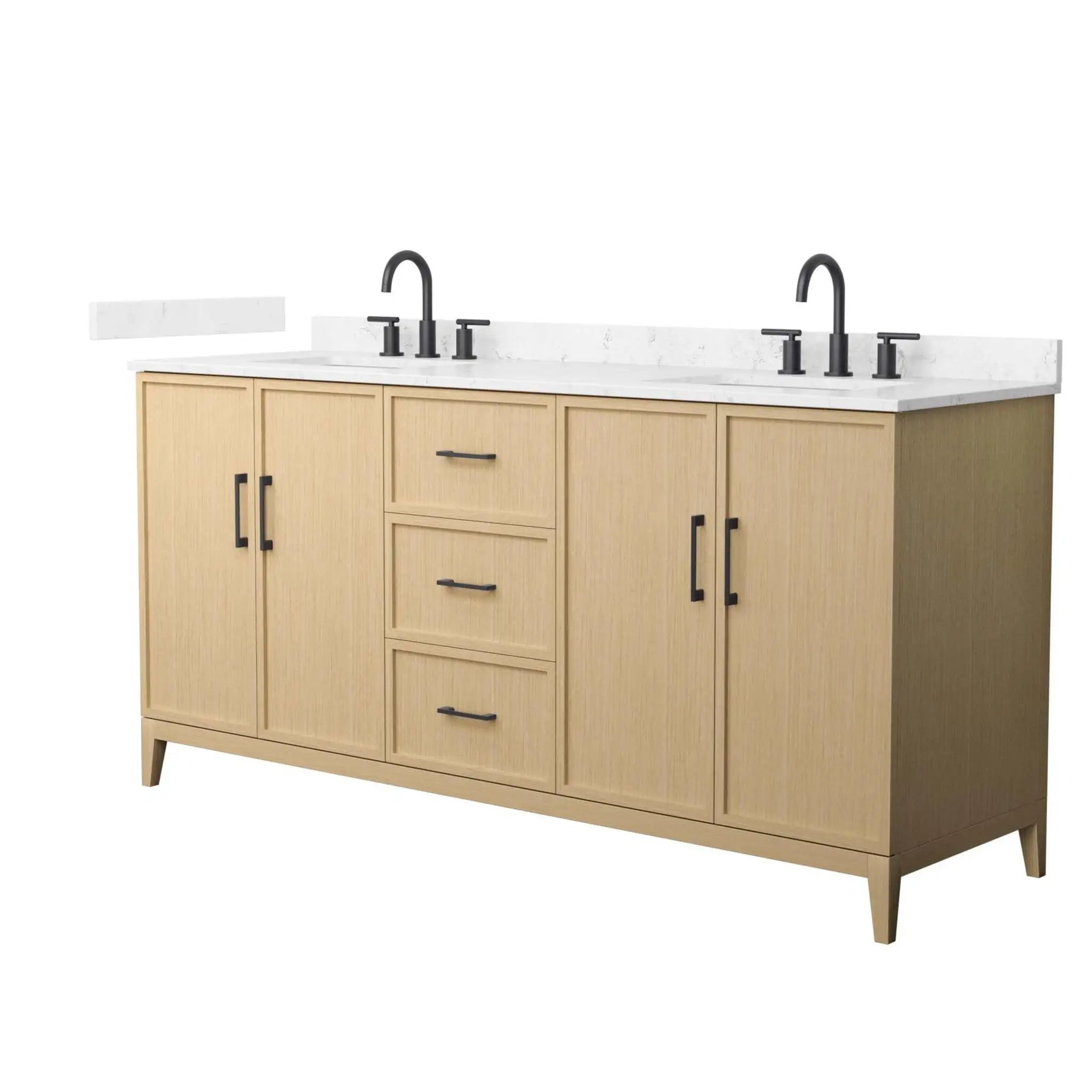 72" Elan Double Bathroom Vanity in White Oak with Matte Black Trim by Wyndham