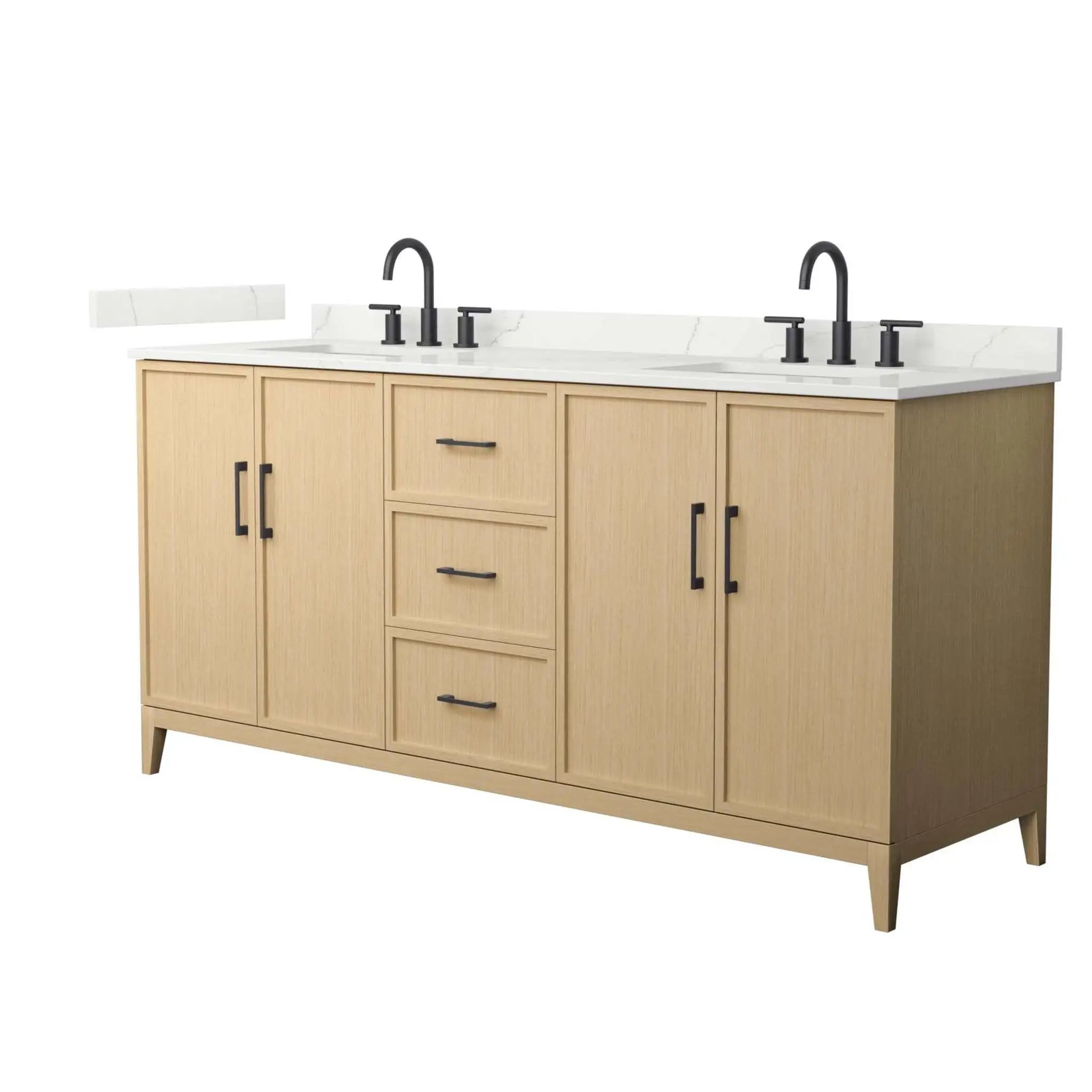 72" Elan Double Bathroom Vanity in White Oak with Matte Black Trim by Wyndham