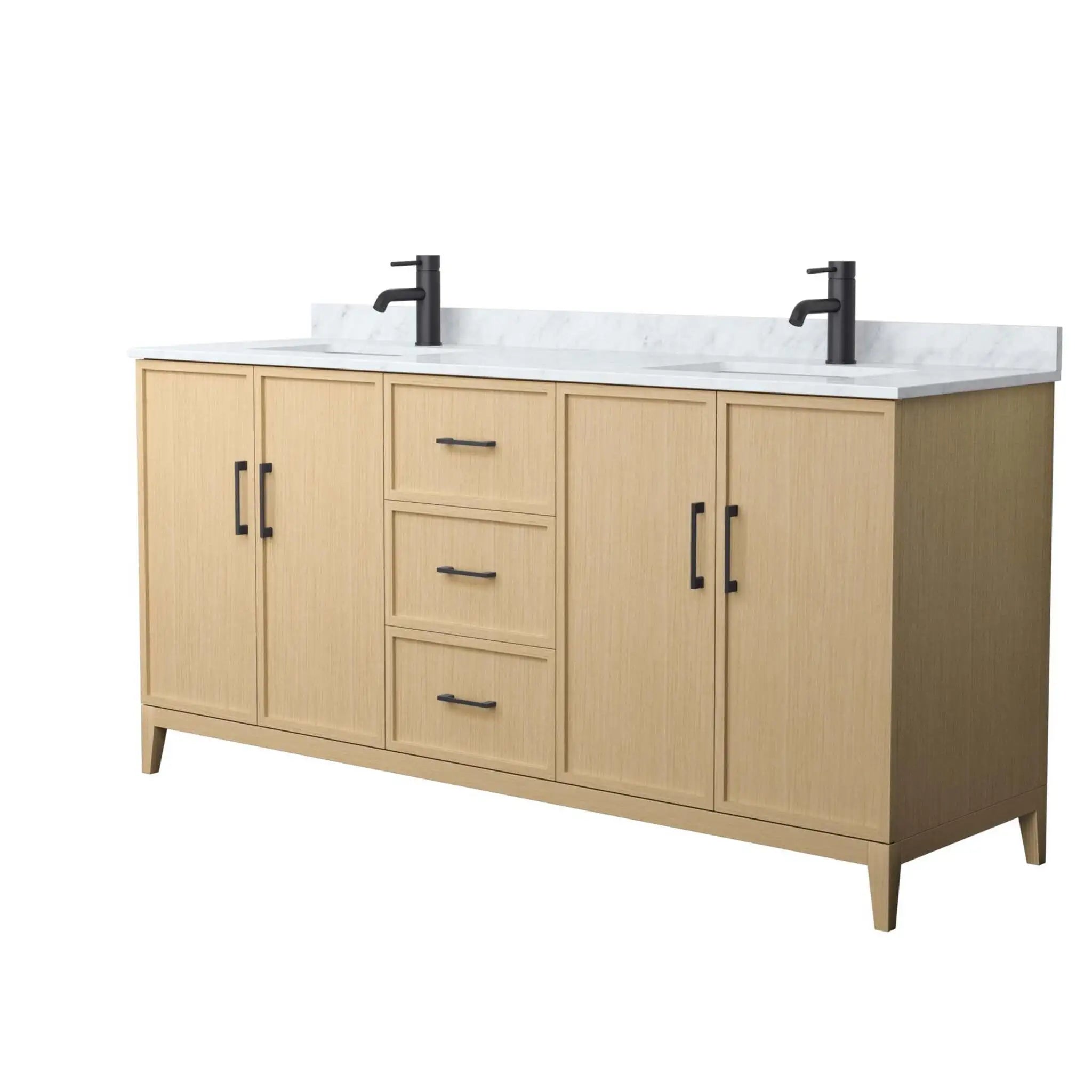 72" Elan Double Bathroom Vanity in White Oak with Matte Black Trim by Wyndham