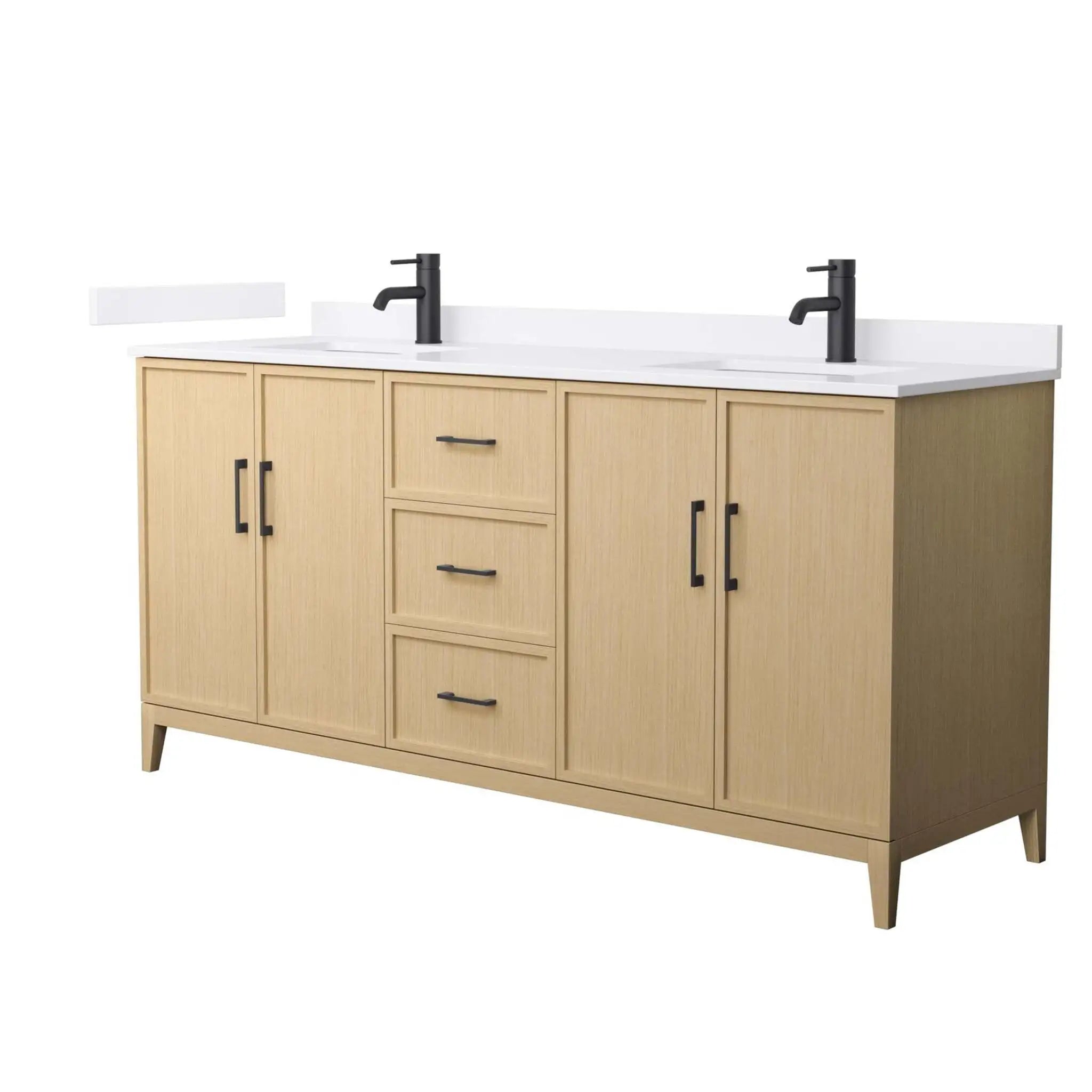 72" Elan Double Bathroom Vanity in White Oak with Matte Black Trim by Wyndham