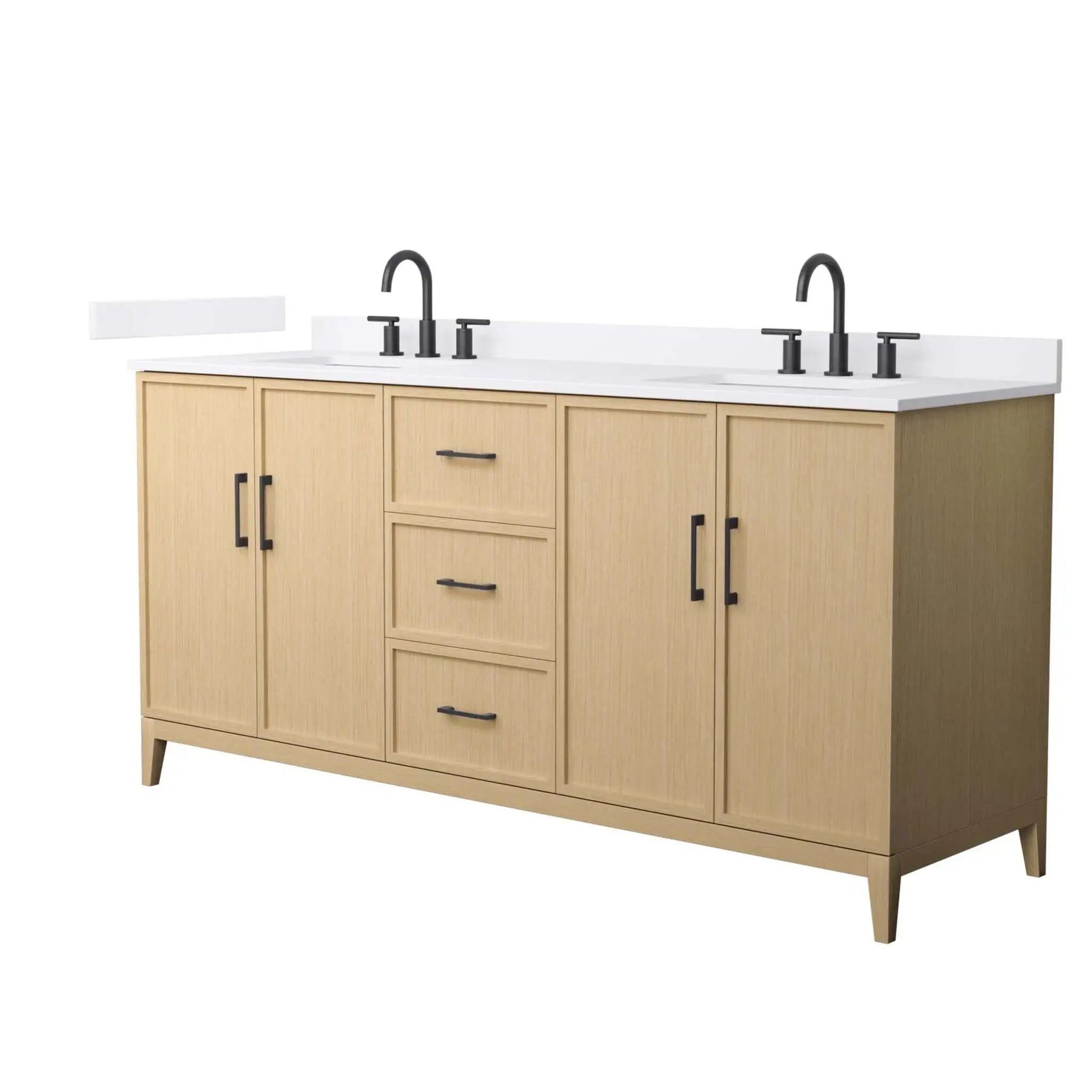 72" Elan Double Bathroom Vanity in White Oak with Matte Black Trim by Wyndham