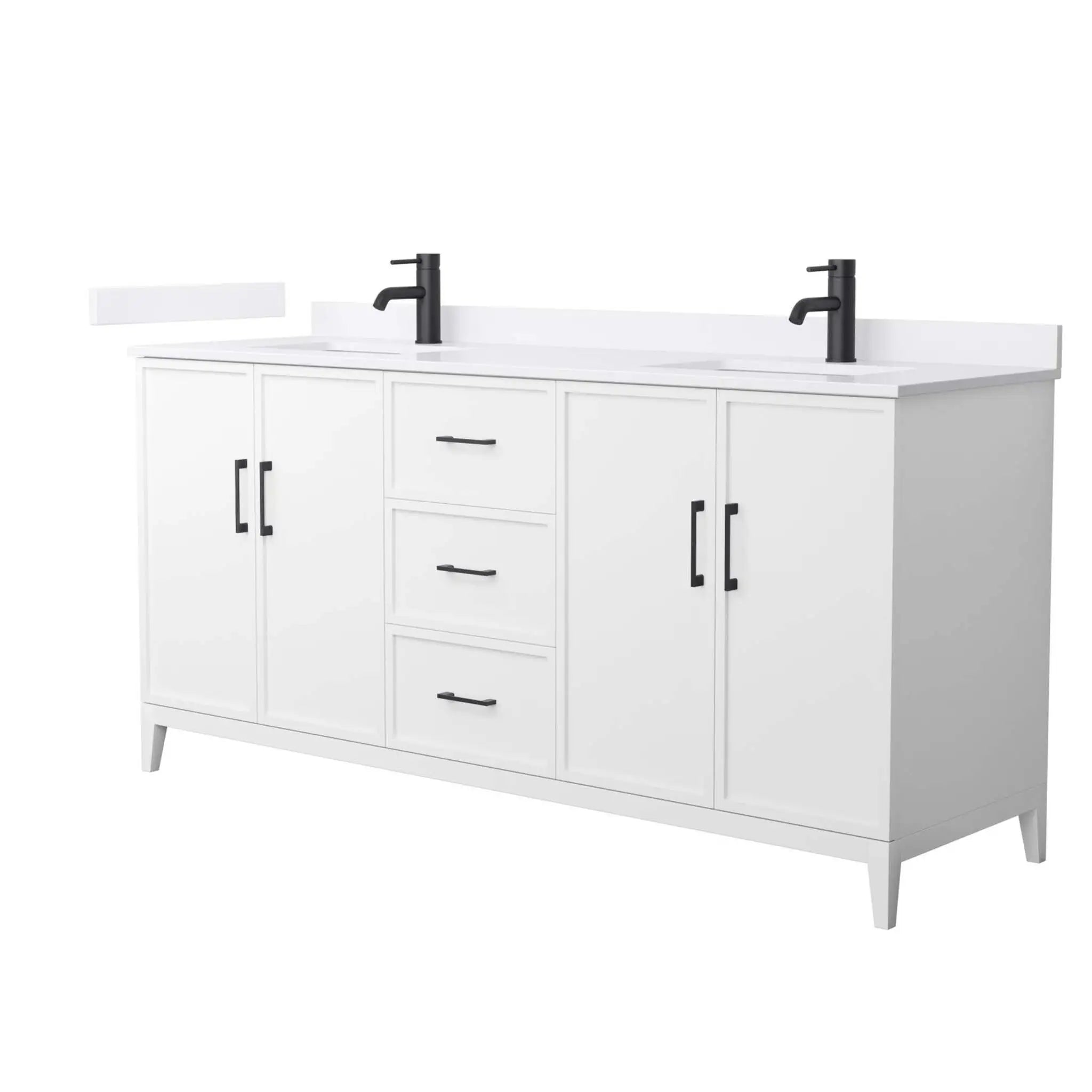72" Elan Double Bathroom Vanity in White with Matte Black Trim by Wyndham