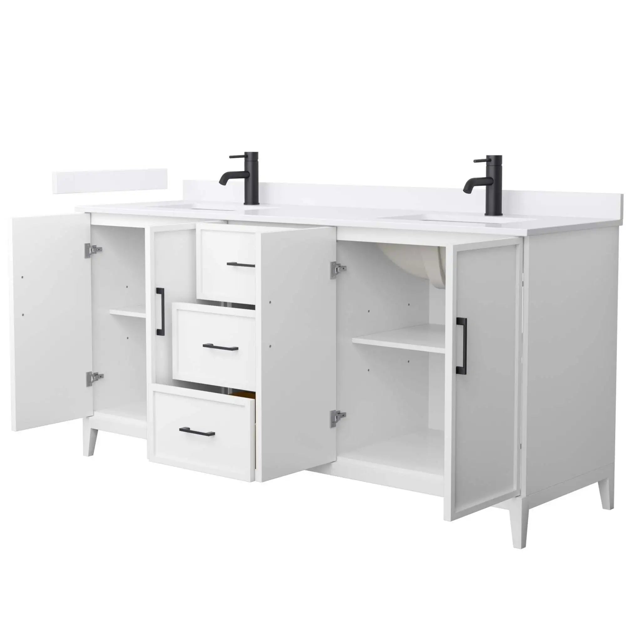 72" Elan Double Bathroom Vanity in White with Matte Black Trim by Wyndham