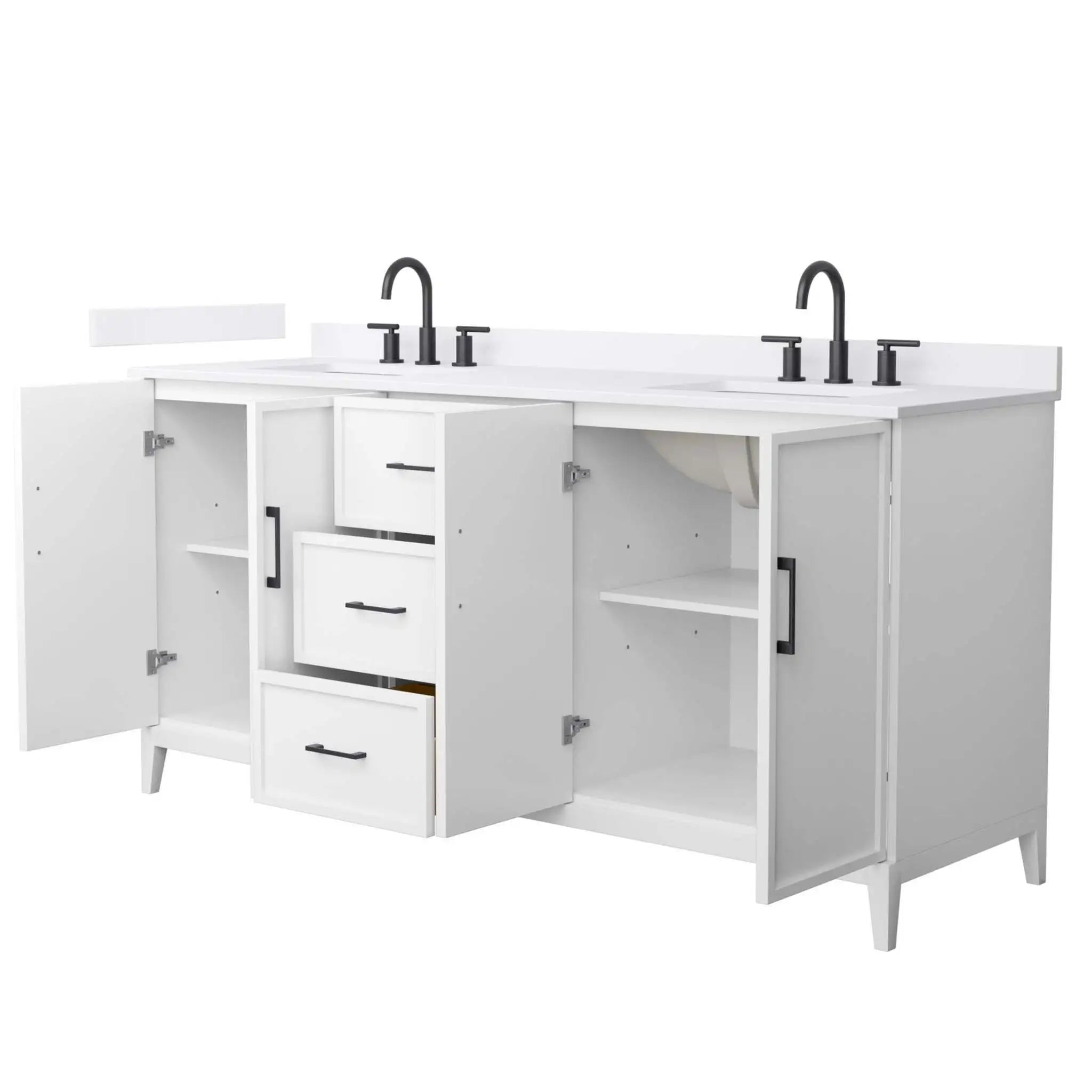 72" Elan Double Bathroom Vanity in White with Matte Black Trim by Wyndham