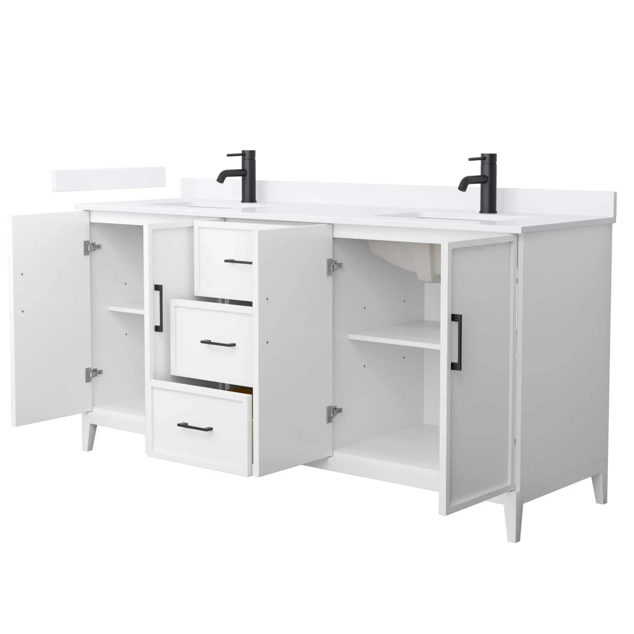 72" Elan Double Bathroom Vanity in White with Matte Black Trim by Wyndham