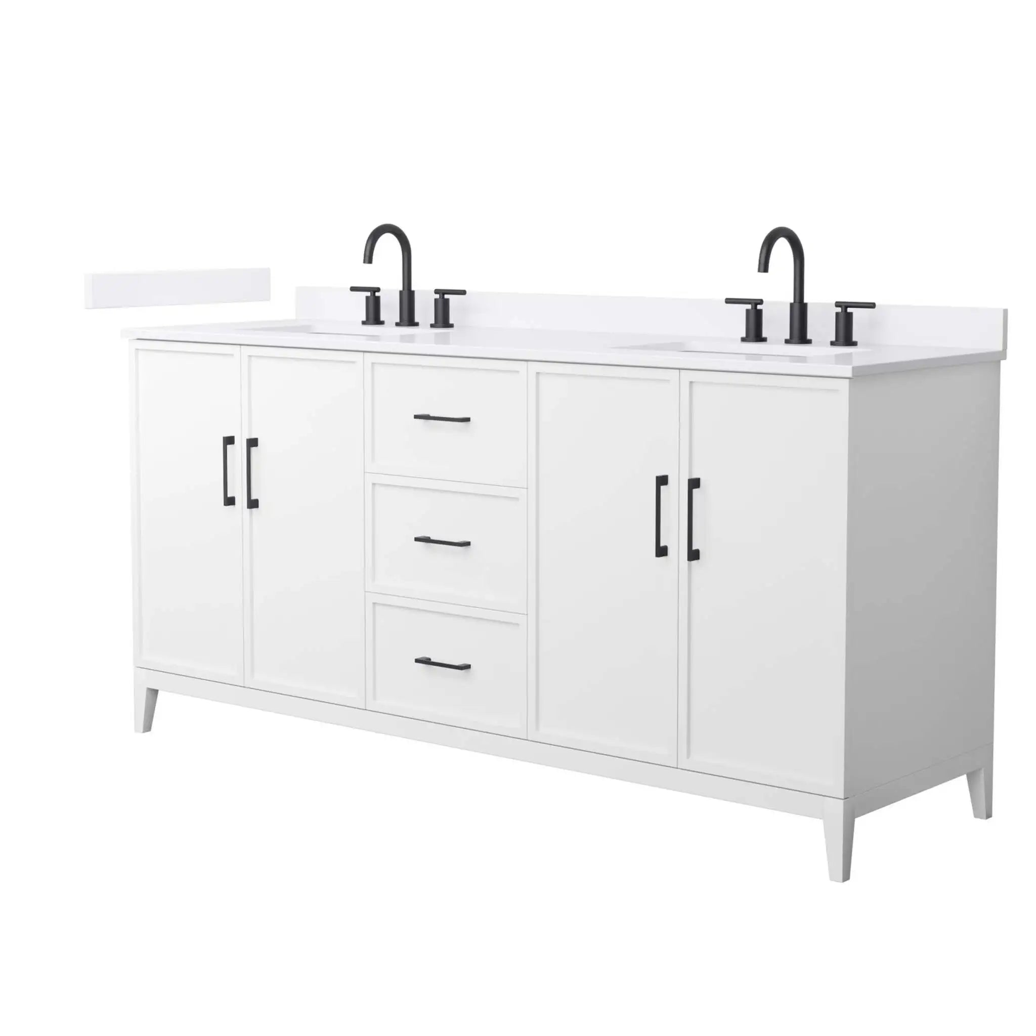 72" Elan Double Bathroom Vanity in White with Matte Black Trim by Wyndham