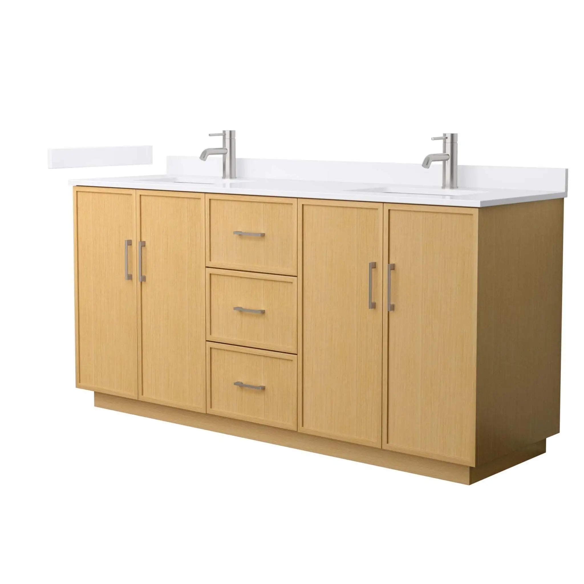 72" Elan TK Elan Double Bathroom Vanity with Toe Kick in Light Oak with Brushed Nickel Trim by Wyndham