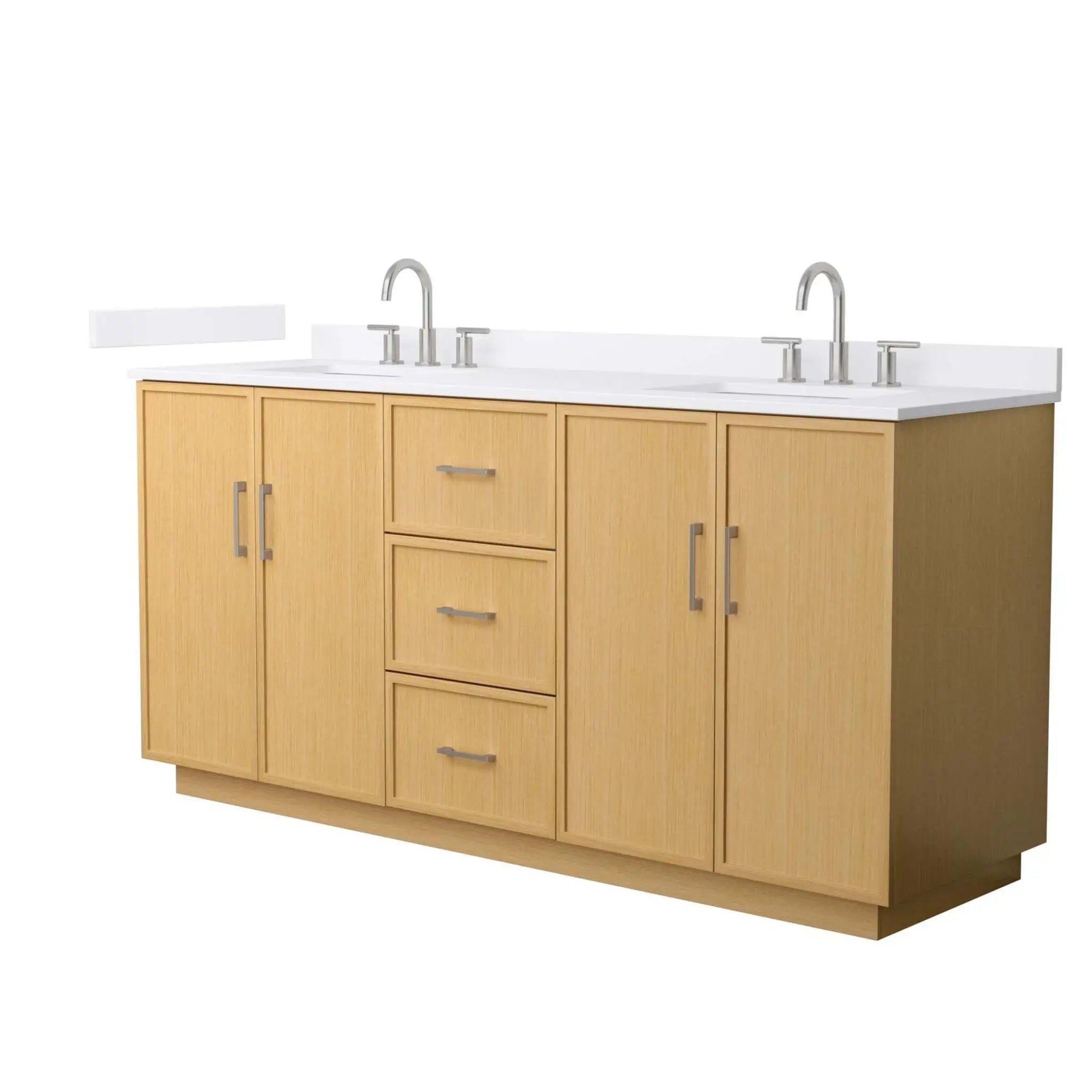72" Elan TK Elan Double Bathroom Vanity with Toe Kick in Light Oak with Brushed Nickel Trim by Wyndham