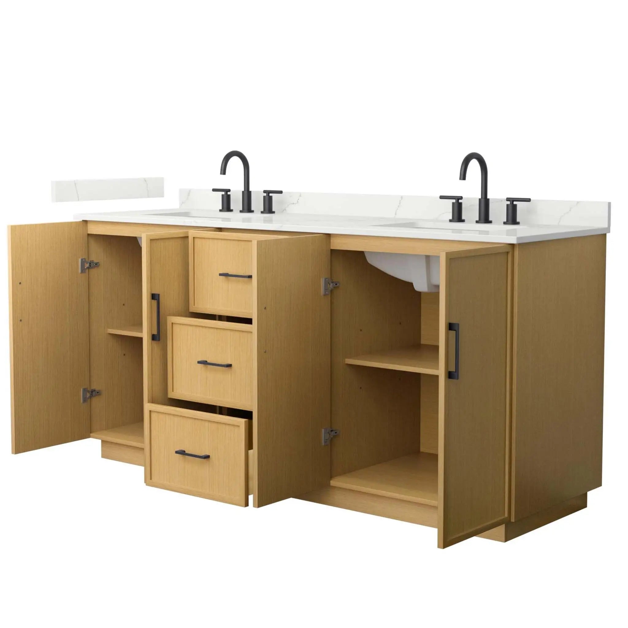 72" Elan TK Elan Double Bathroom Vanity with Toe Kick in Light Oak with Matte Black Trim by Wyndham