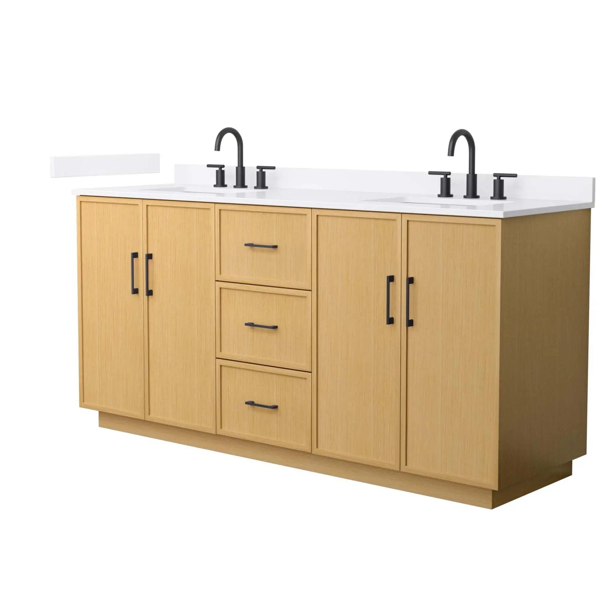 72" Elan TK Elan Double Bathroom Vanity with Toe Kick in Light Oak with Matte Black Trim by Wyndham