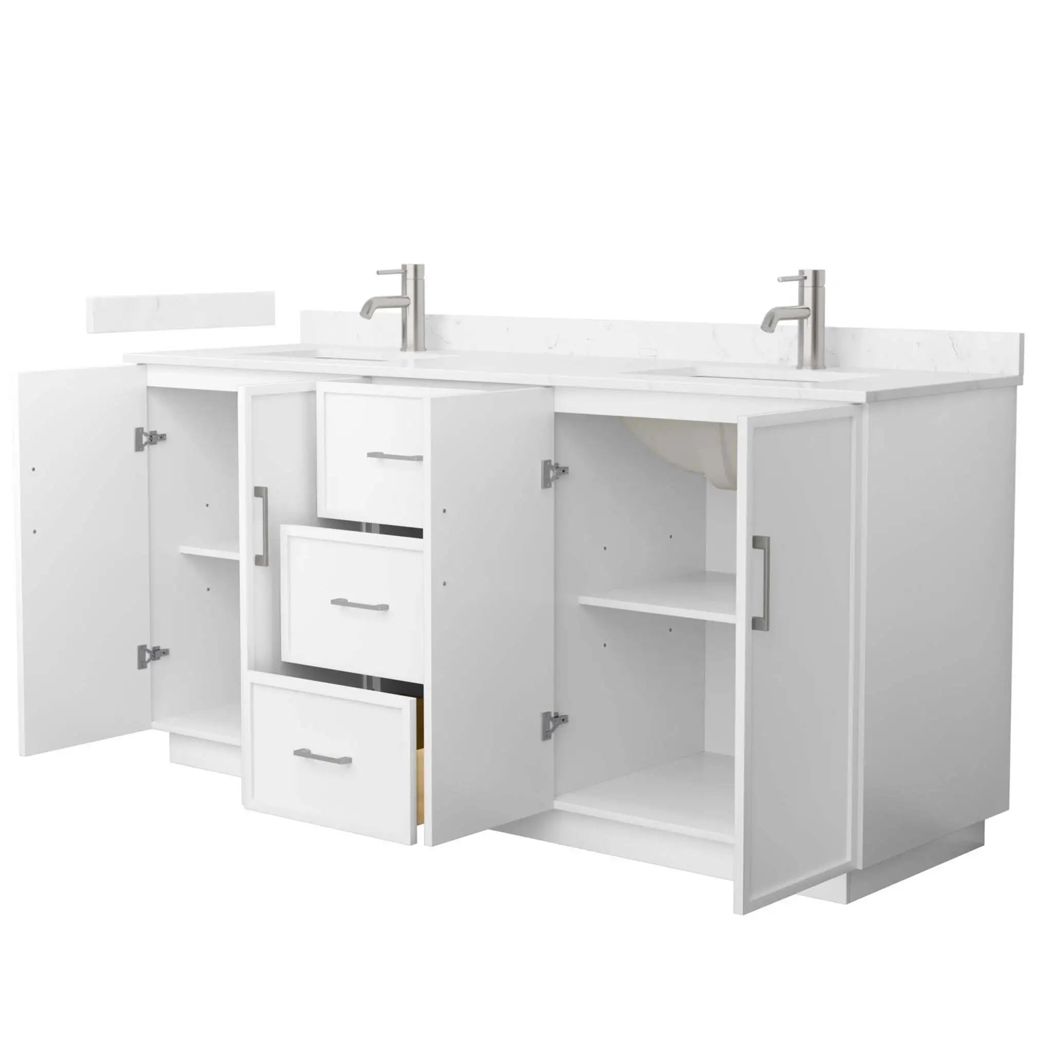 72" Elan TK Elan Double Bathroom Vanity with Toe Kick in White with Brushed Nickel Trim by Wyndham