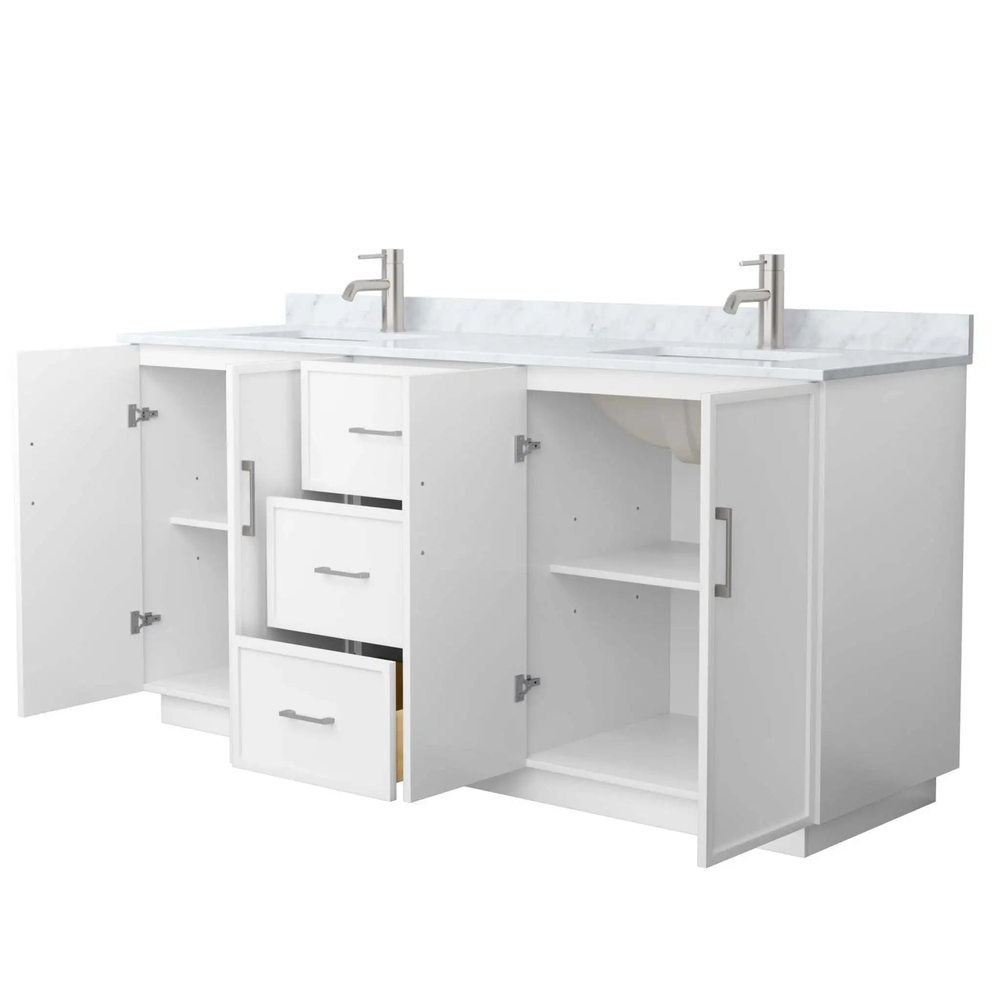 72" Elan TK Elan Double Bathroom Vanity with Toe Kick in White with Brushed Nickel Trim by Wyndham