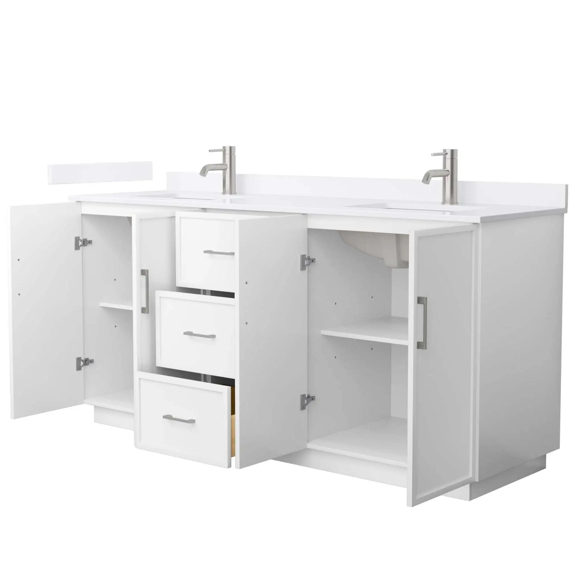 72" Elan TK Elan Double Bathroom Vanity with Toe Kick in White with Brushed Nickel Trim by Wyndham