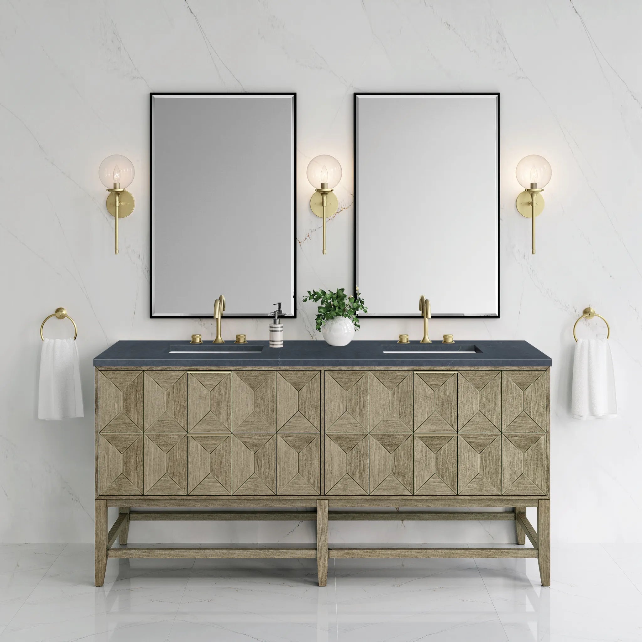 72" Emmeline Double Vanity in Pebble Oak-Charcoal Soapstone Silestone-8" Widespread image 2