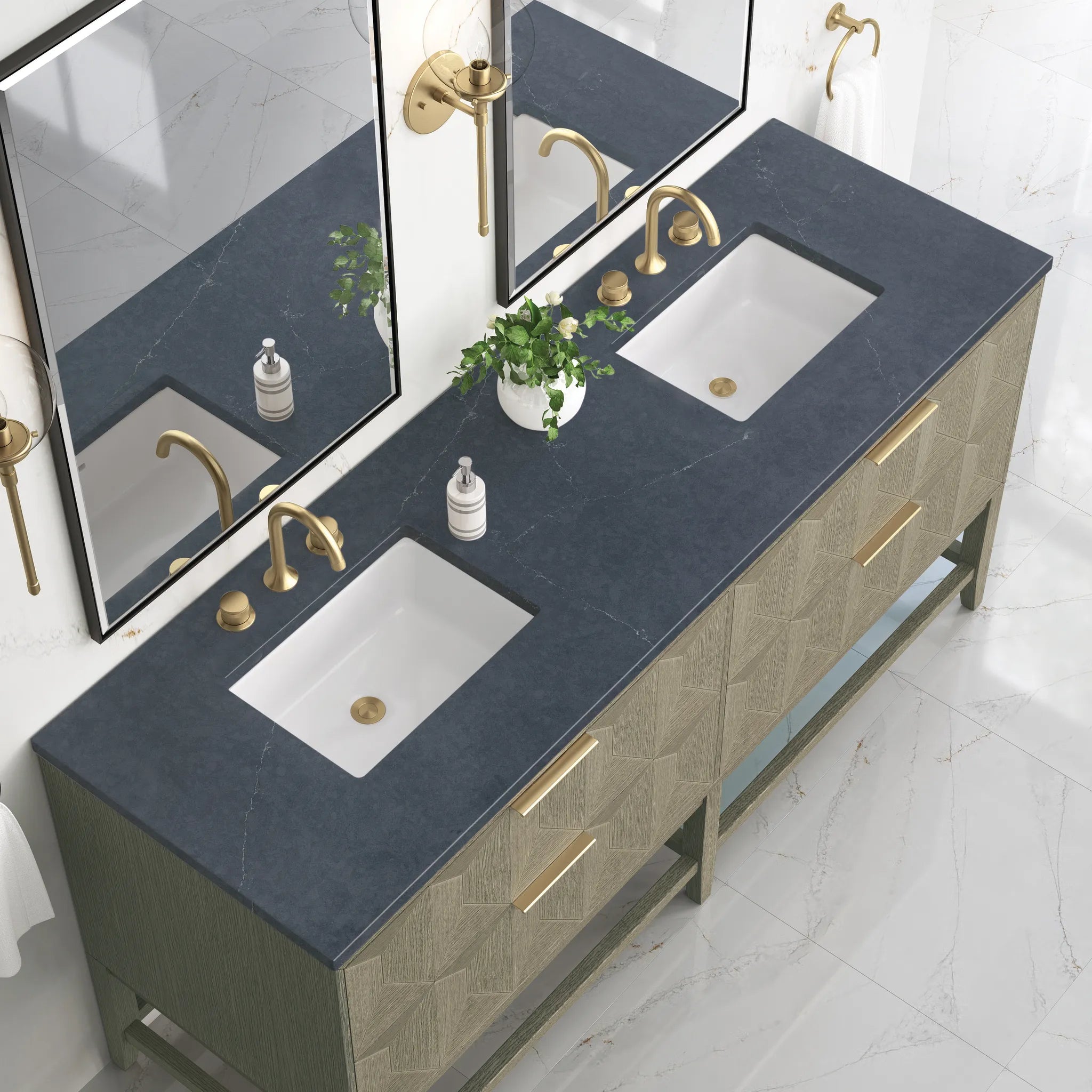 72" Emmeline Double Vanity in Pebble Oak-Charcoal Soapstone Silestone-8" Widespread image 5