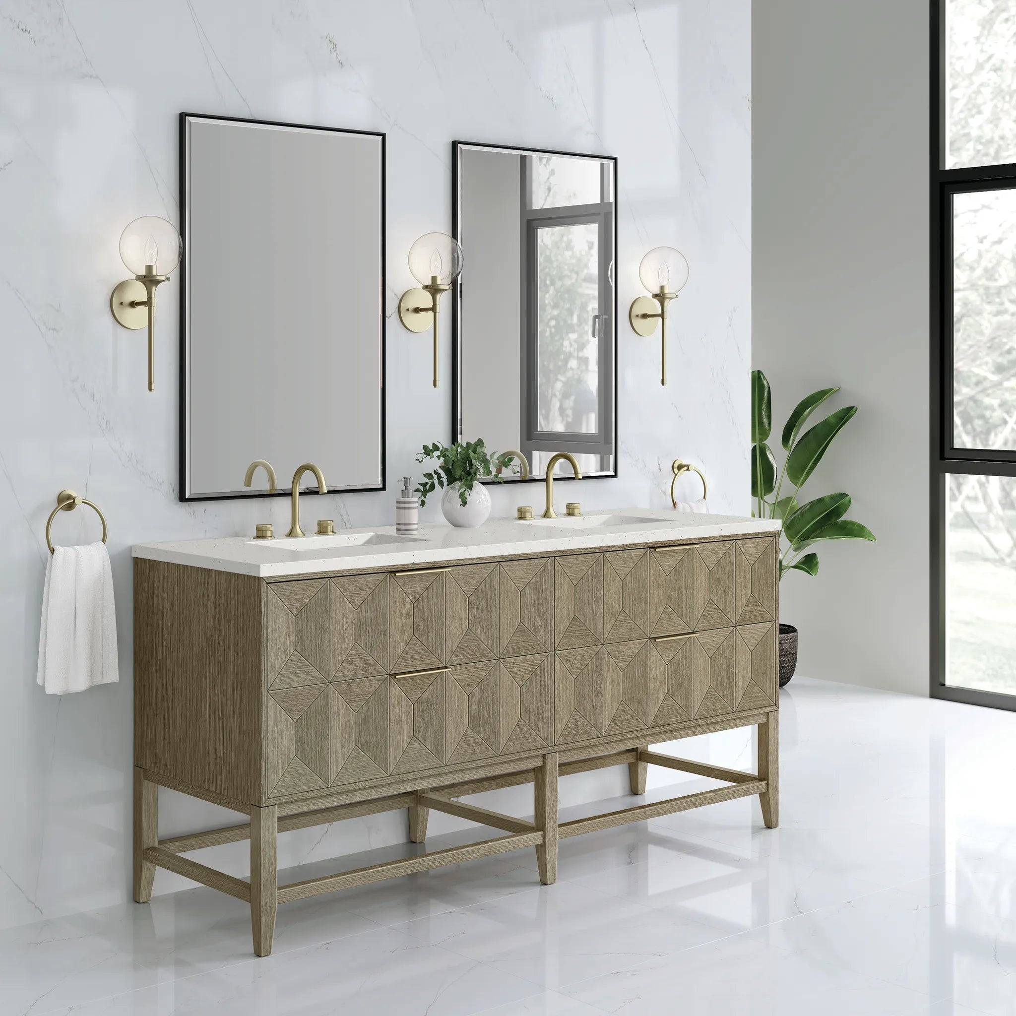 72" Emmeline Double Vanity in Pebble Oak-Lime Delight Silestone-8" Widespread image 2