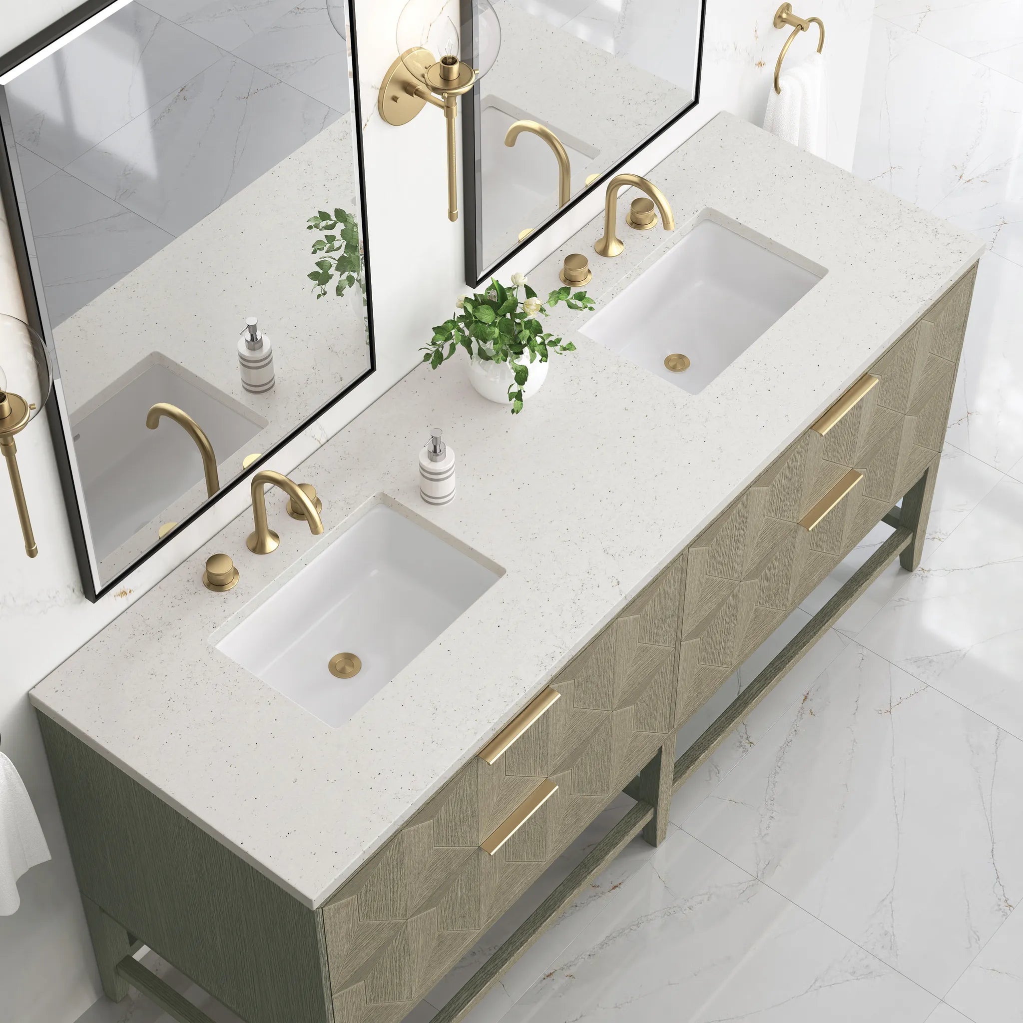 72" Emmeline Double Vanity in Pebble Oak-Lime Delight Silestone-8" Widespread image 4