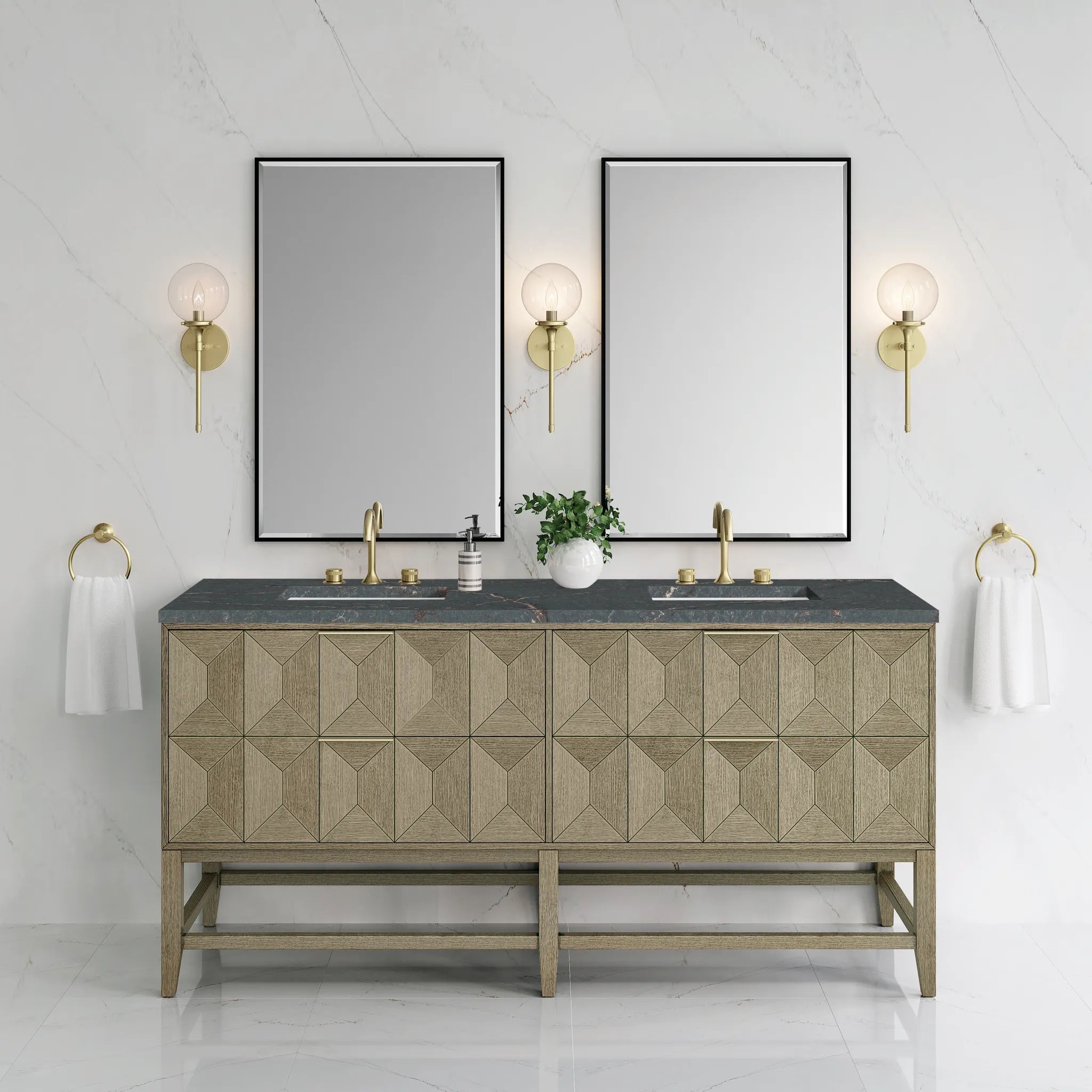72" Emmeline Double Vanity in Pebble Oak w/FreePower Wireless Charger-Parisien Bleu Silestone-8" Widespread image 4