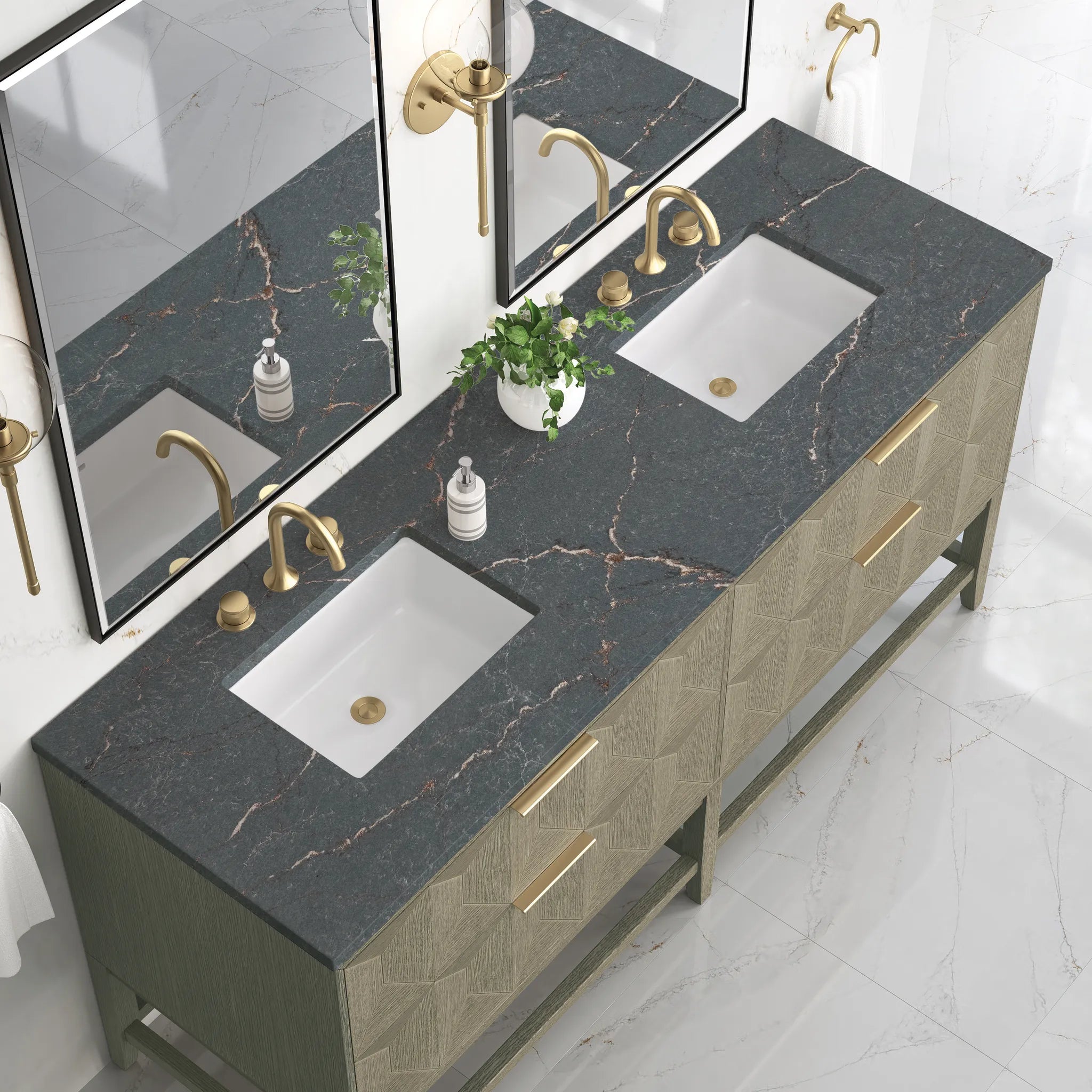 72" Emmeline Double Vanity in Pebble Oak w/FreePower Wireless Charger-Parisien Bleu Silestone-8" Widespread image 7