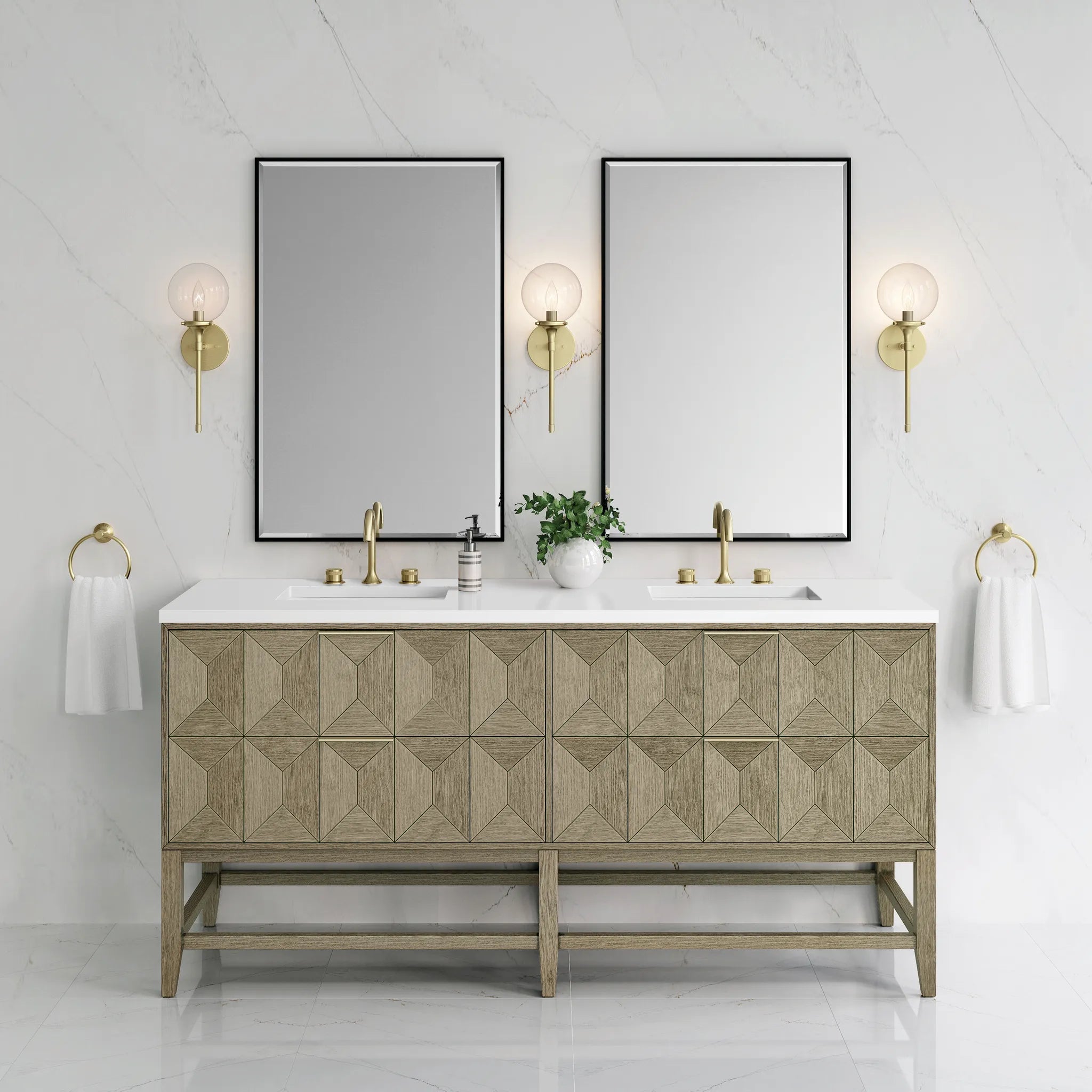 72" Emmeline Double Vanity in Pebble Oak-White Zeus Silestone-8" Widespread image 2