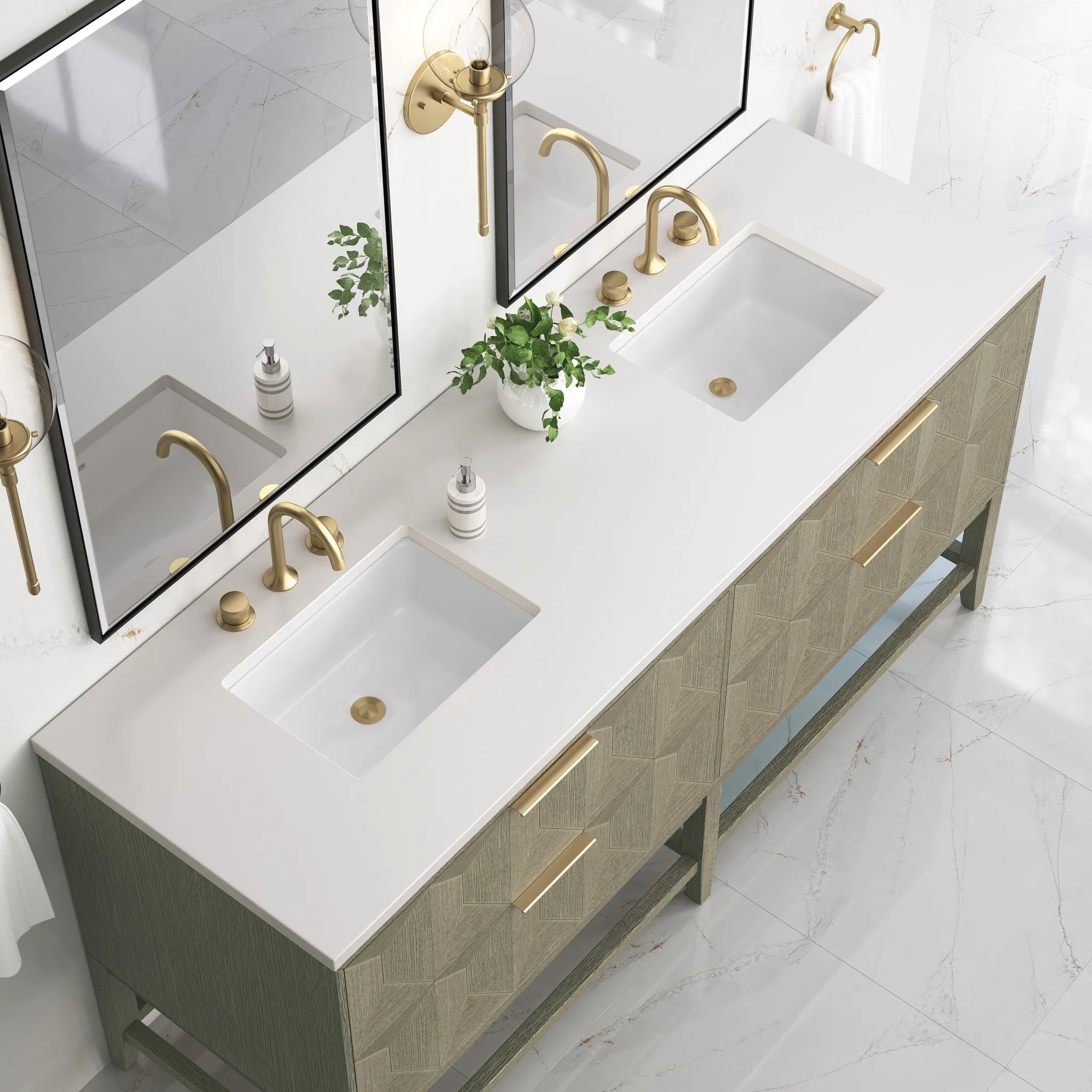 72" Emmeline Double Vanity in Pebble Oak-White Zeus Silestone-8" Widespread image 5