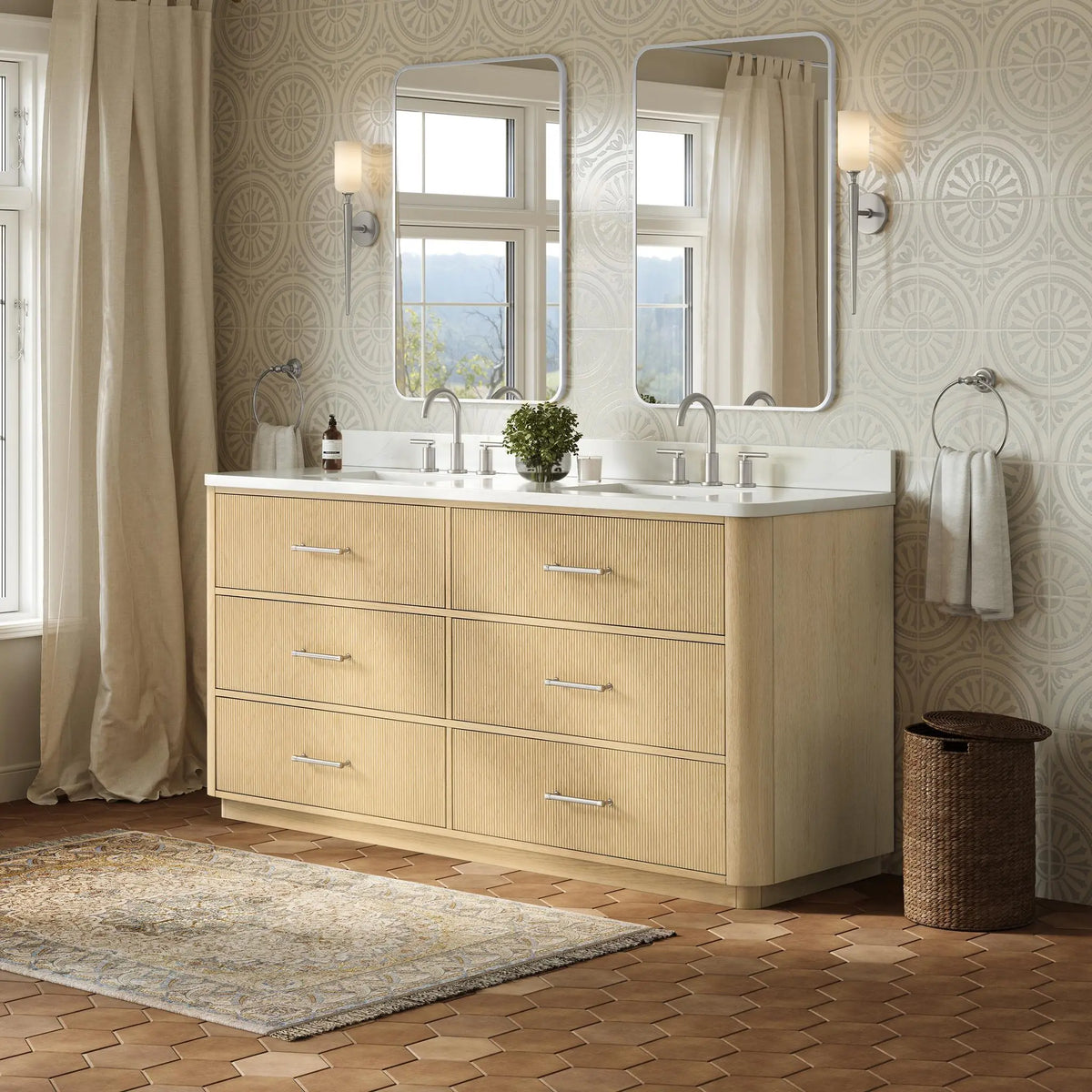 72" Francesca Double Bathroom Vanity Scandinavian Oak Brushed Nickel Trim by wyndham View 7