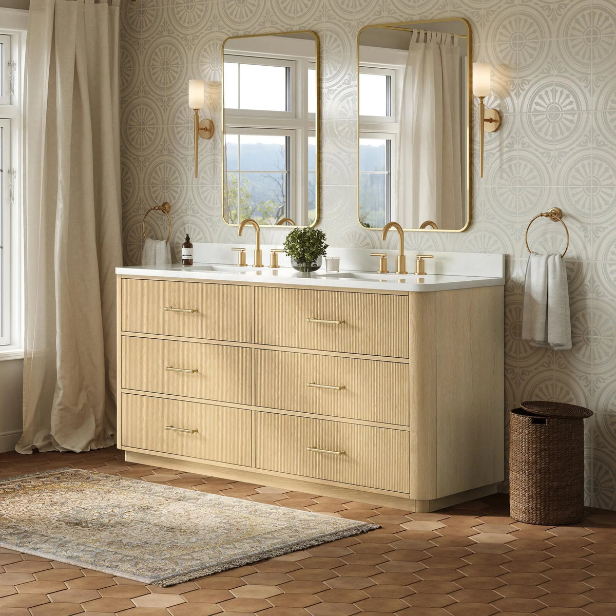 72" Francesca Double Bathroom Vanity Scandinavian Oak Satin Bronze Trim by wyndham View 7