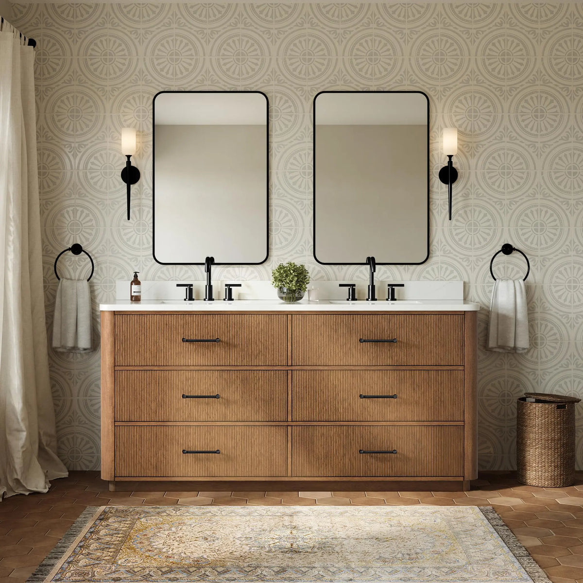 72" Francesca Double Bathroom Vanity Toasted Walnut Matte Black Trim by wyndham View 9