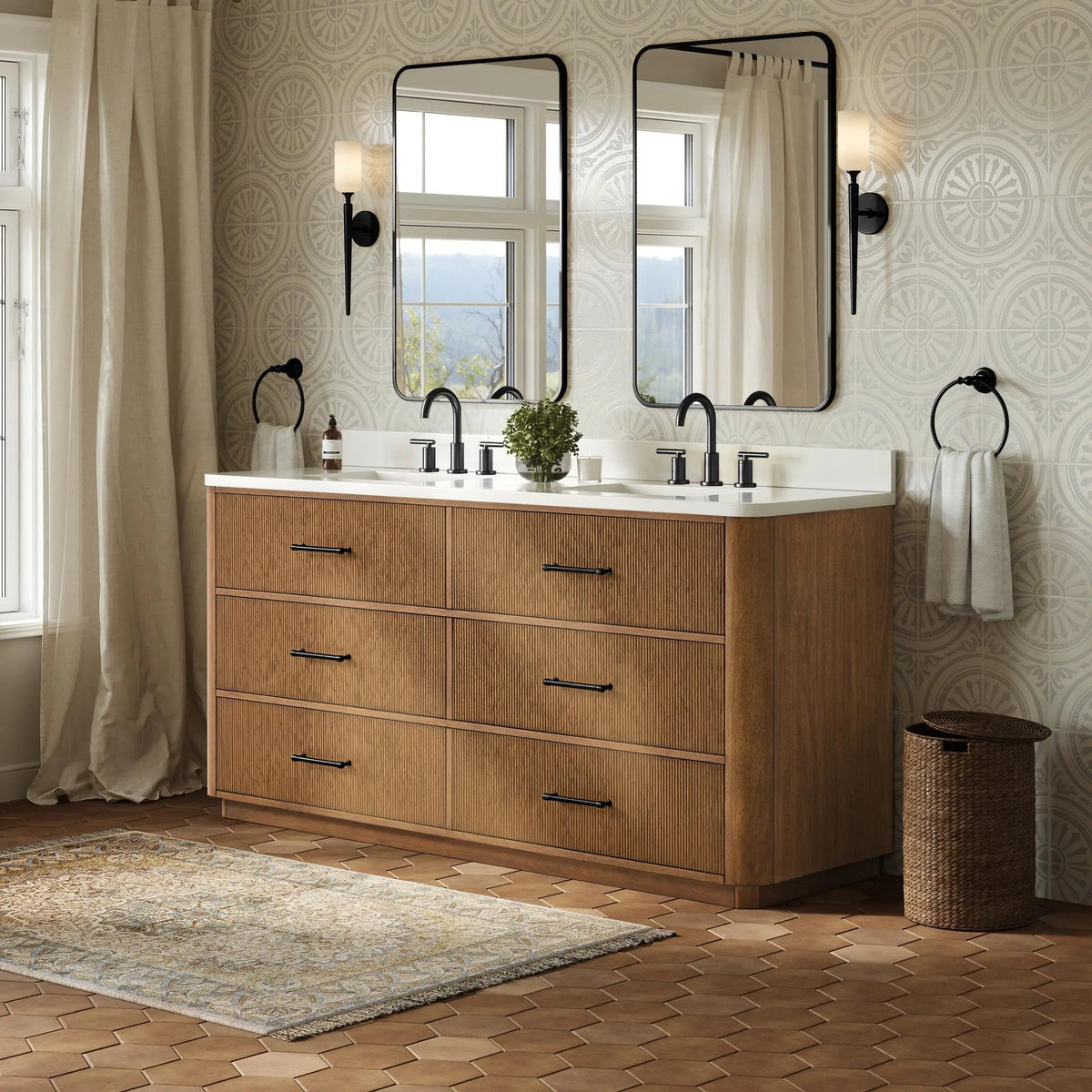 72" Francesca Double Bathroom Vanity Toasted Walnut Matte Black Trim by wyndham View 17