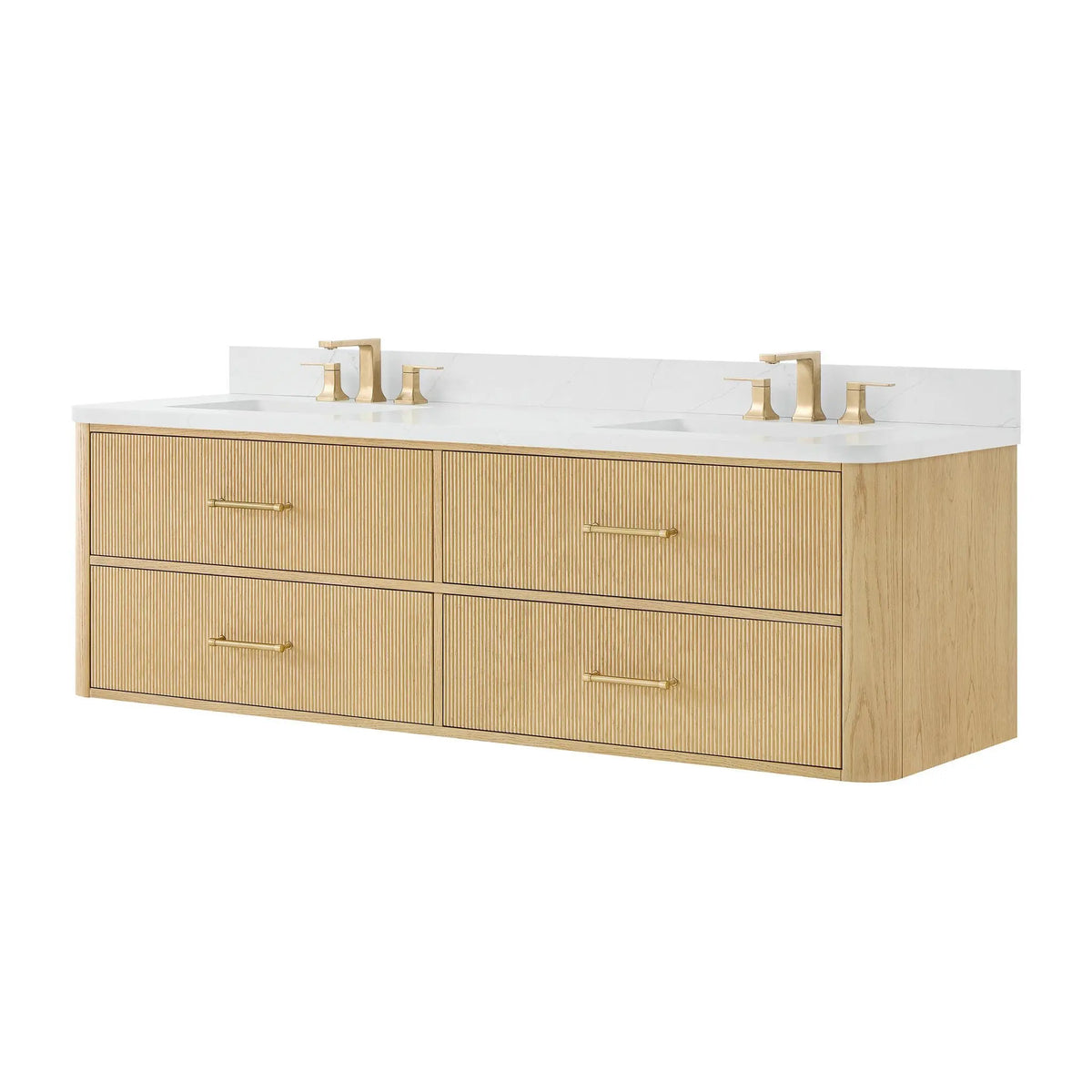 72" Francesca Double Wall Mounted Bathroom Vanity Scandinavian Oak Satin Bronze Trim by wyndham View 10