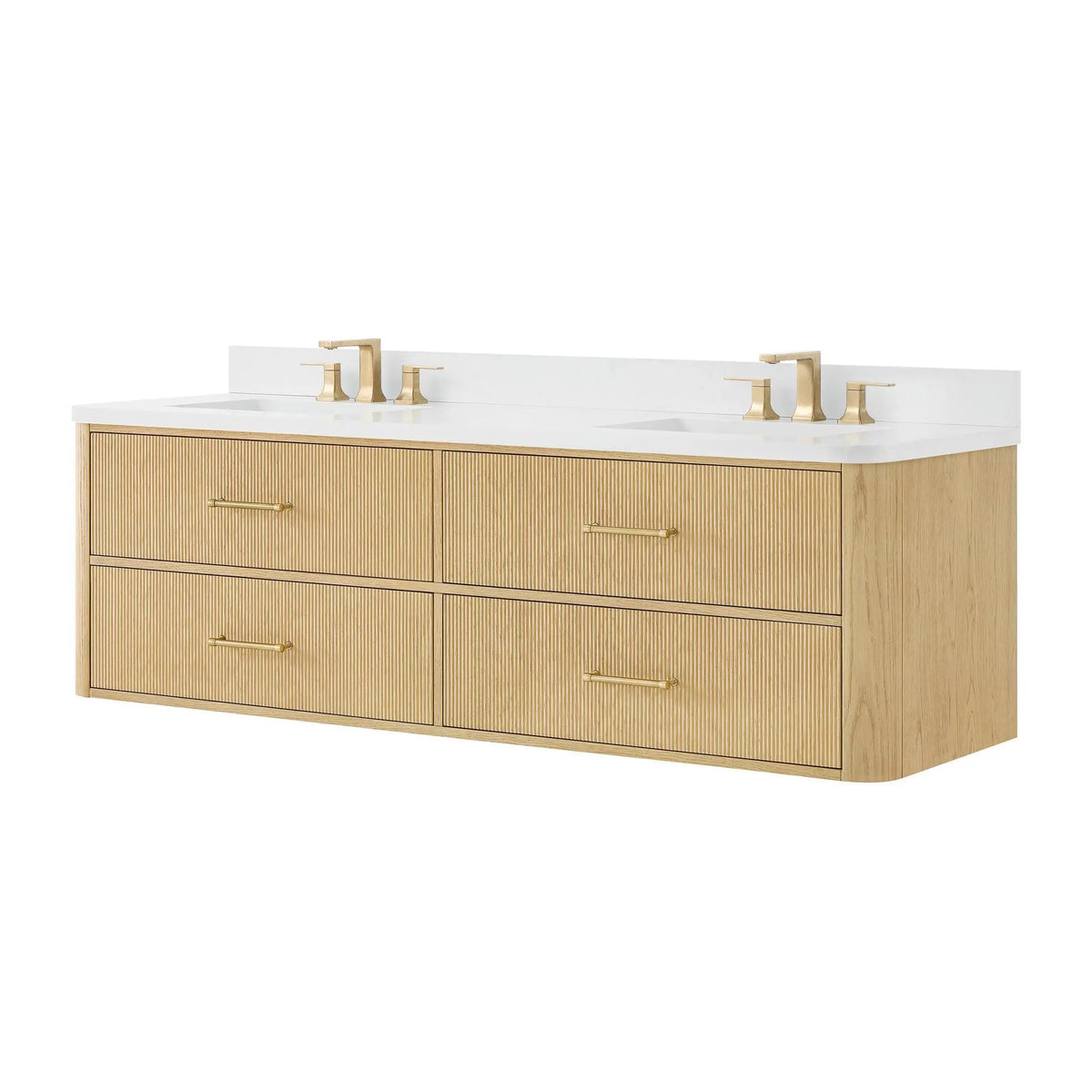 72" Francesca Double Wall Mounted Bathroom Vanity Scandinavian Oak Satin Bronze Trim by wyndham View 20