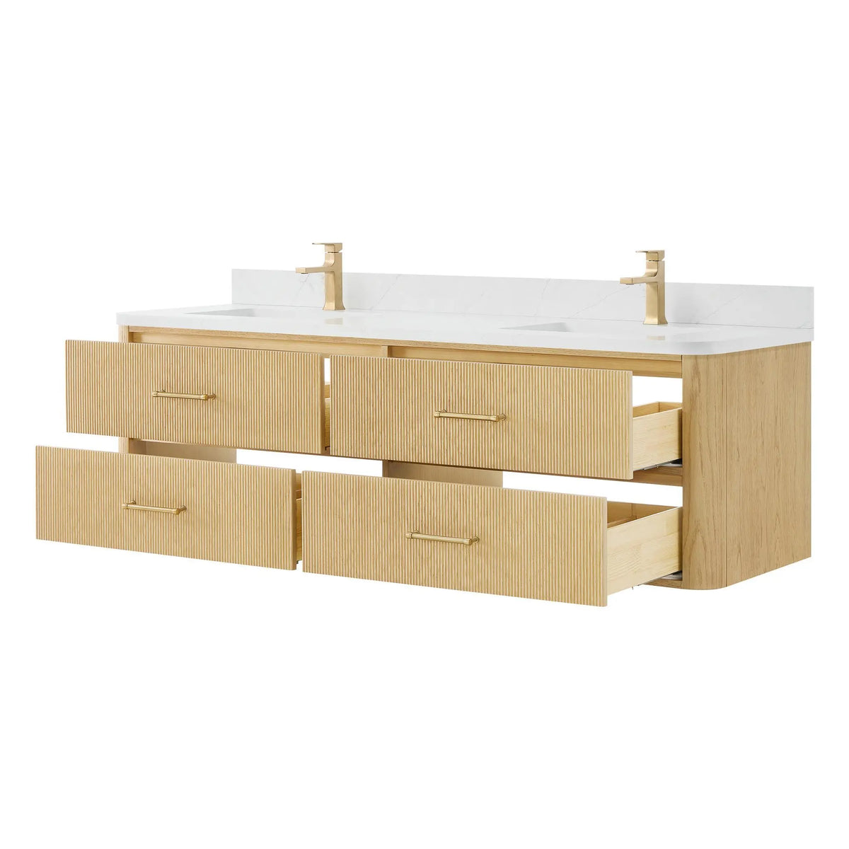 72" Francesca Double Wall Mounted Bathroom Vanity Scandinavian Oak Satin Bronze Trim by wyndham View 3