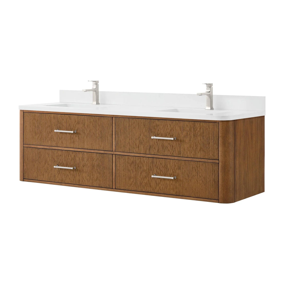72" Francesca Double Wall Mounted Bathroom Vanity Toasted Walnut Brushed Nickel Trim by wyndham View 15