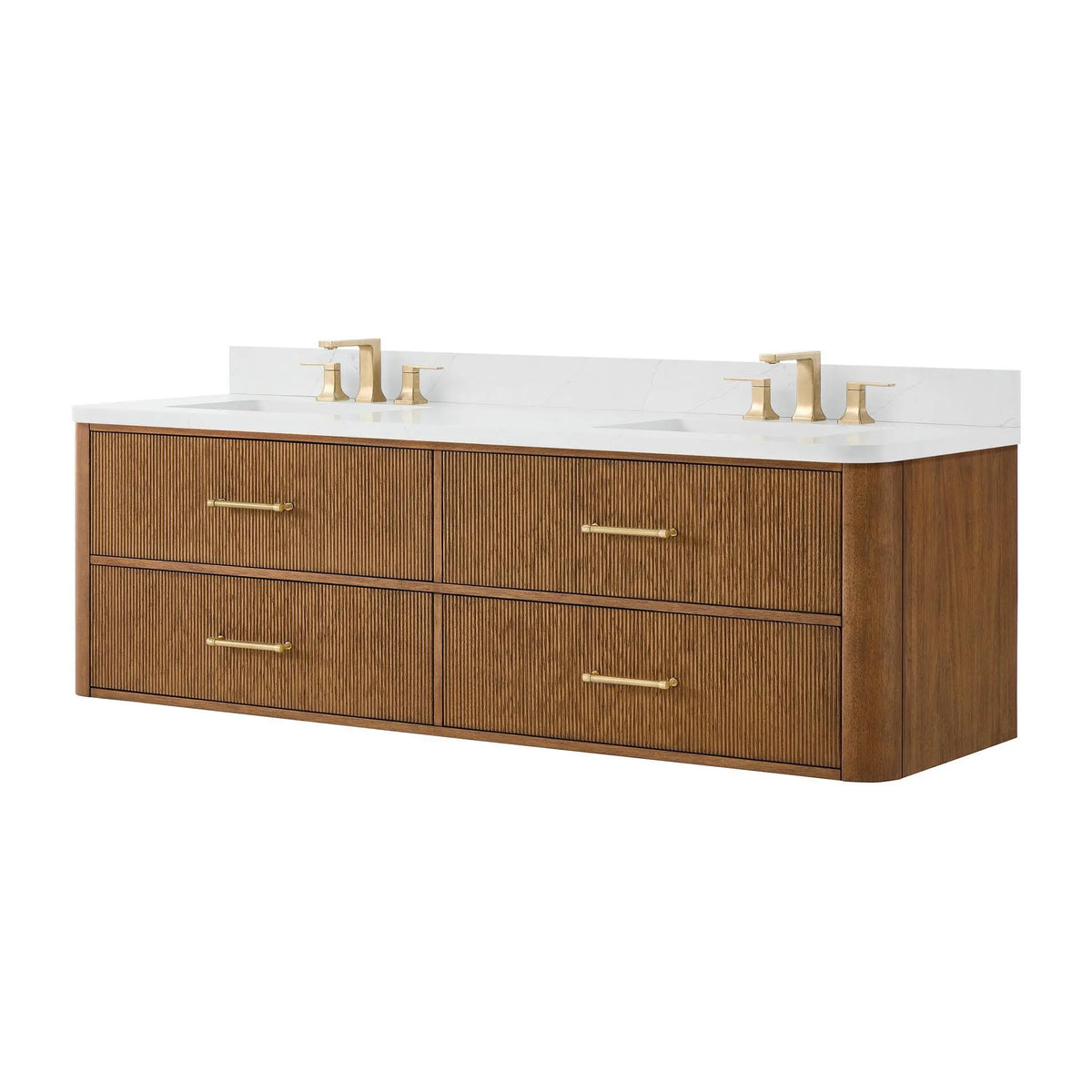 72" Francesca Double Wall Mounted Bathroom Vanity Toasted Walnut Satin Bronze Trim by wyndham View 10