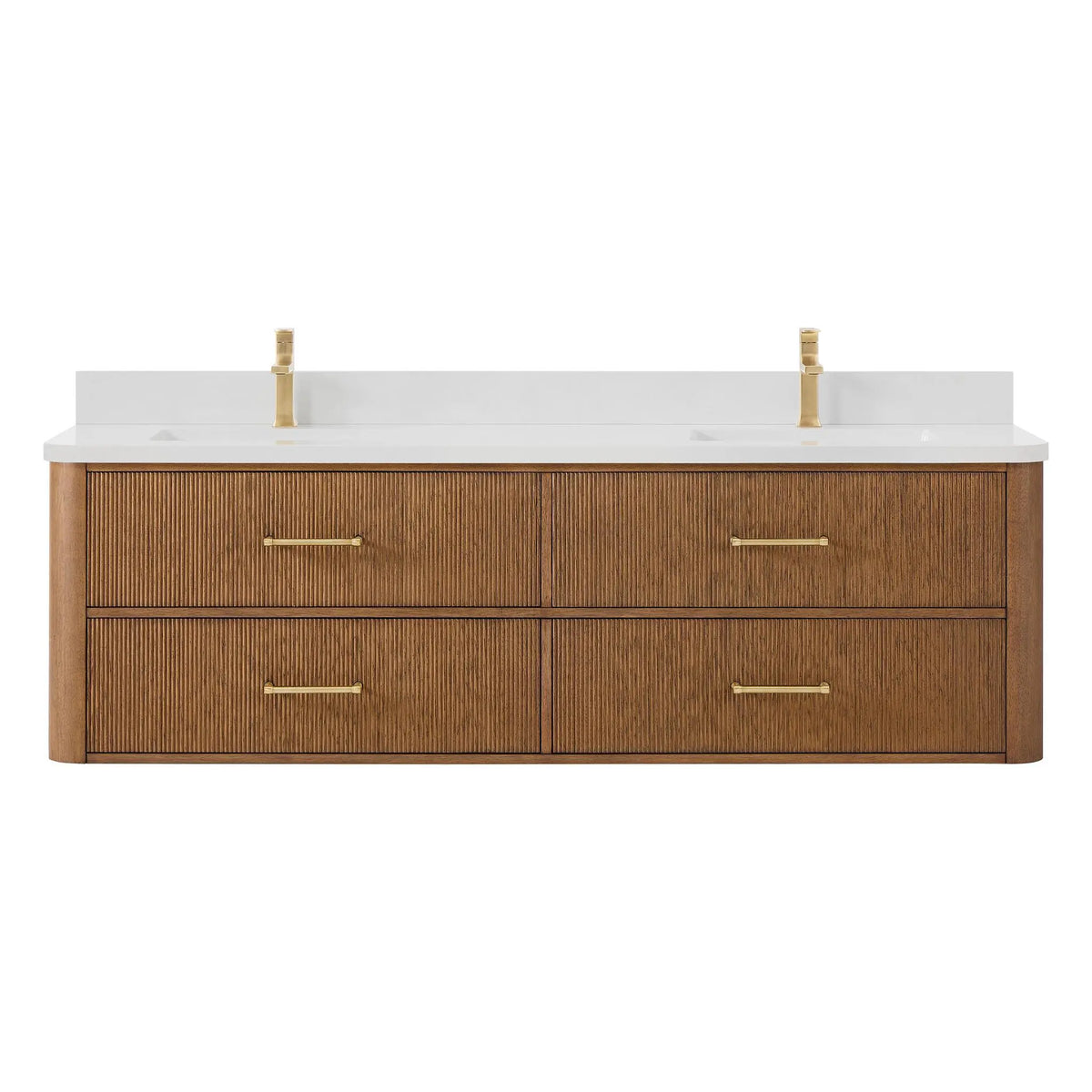 72" Francesca Double Wall Mounted Bathroom Vanity Toasted Walnut Satin Bronze Trim by wyndham View 11
