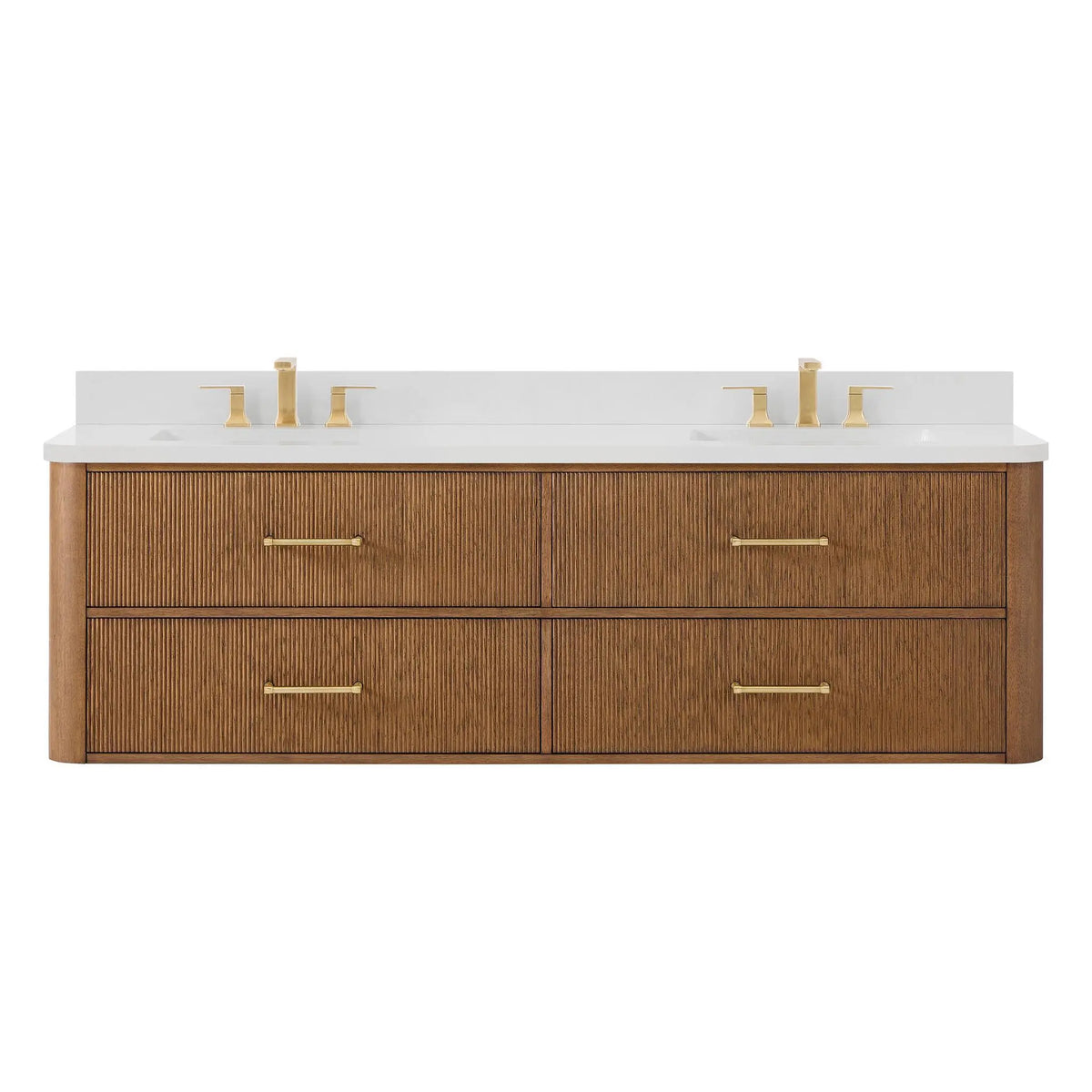 72" Francesca Double Wall Mounted Bathroom Vanity Toasted Walnut Satin Bronze Trim by wyndham View 16
